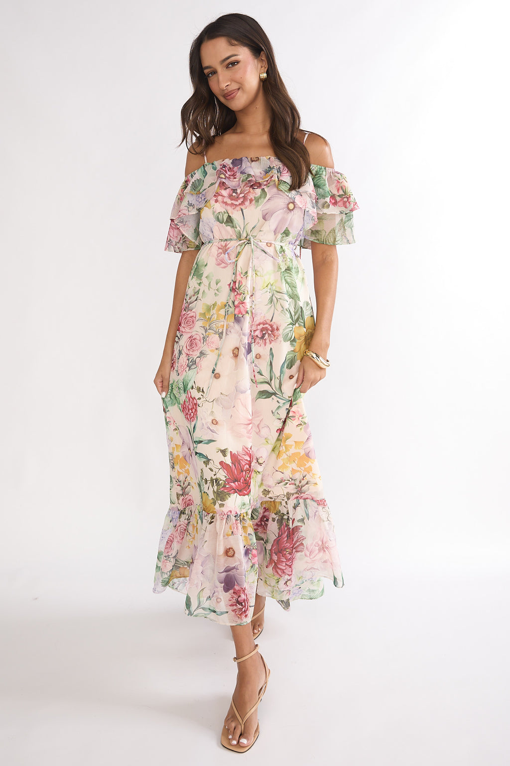 Ivelle Off-Shoulder Ruffle Maxi Dress Floral by Selfie Leslie Australia