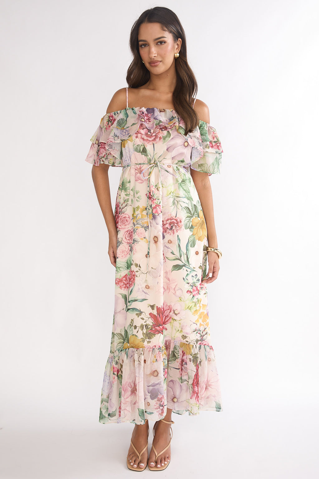 Ivelle Off-Shoulder Ruffle Maxi Dress Floral by Selfie Leslie Australia