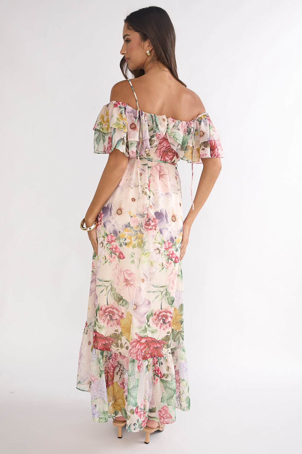 Ivelle Off-Shoulder Ruffle Maxi Dress Floral by Selfie Leslie Australia