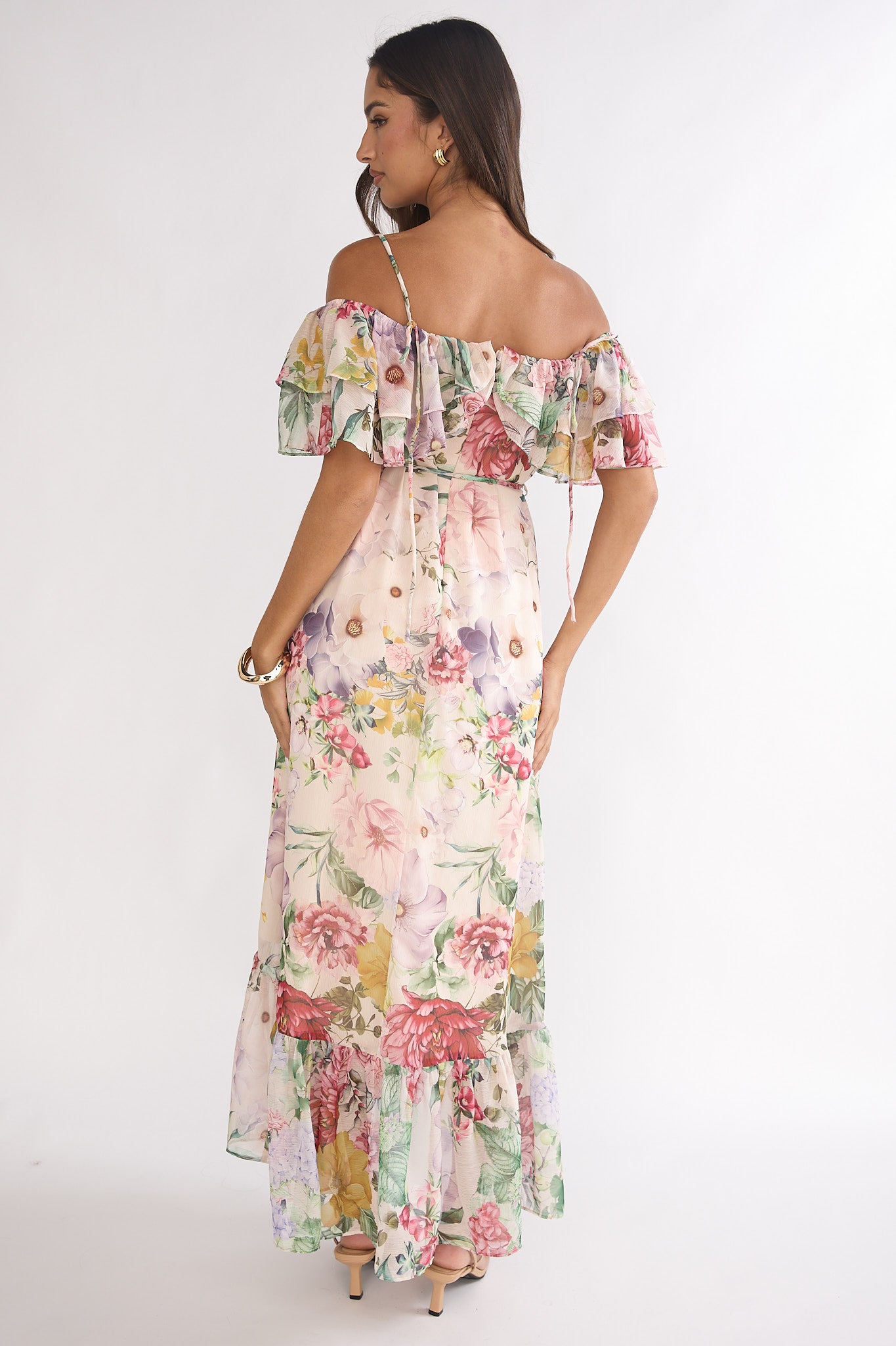 Ivelle Off-Shoulder Ruffle Maxi Dress Floral by Selfie Leslie Australia