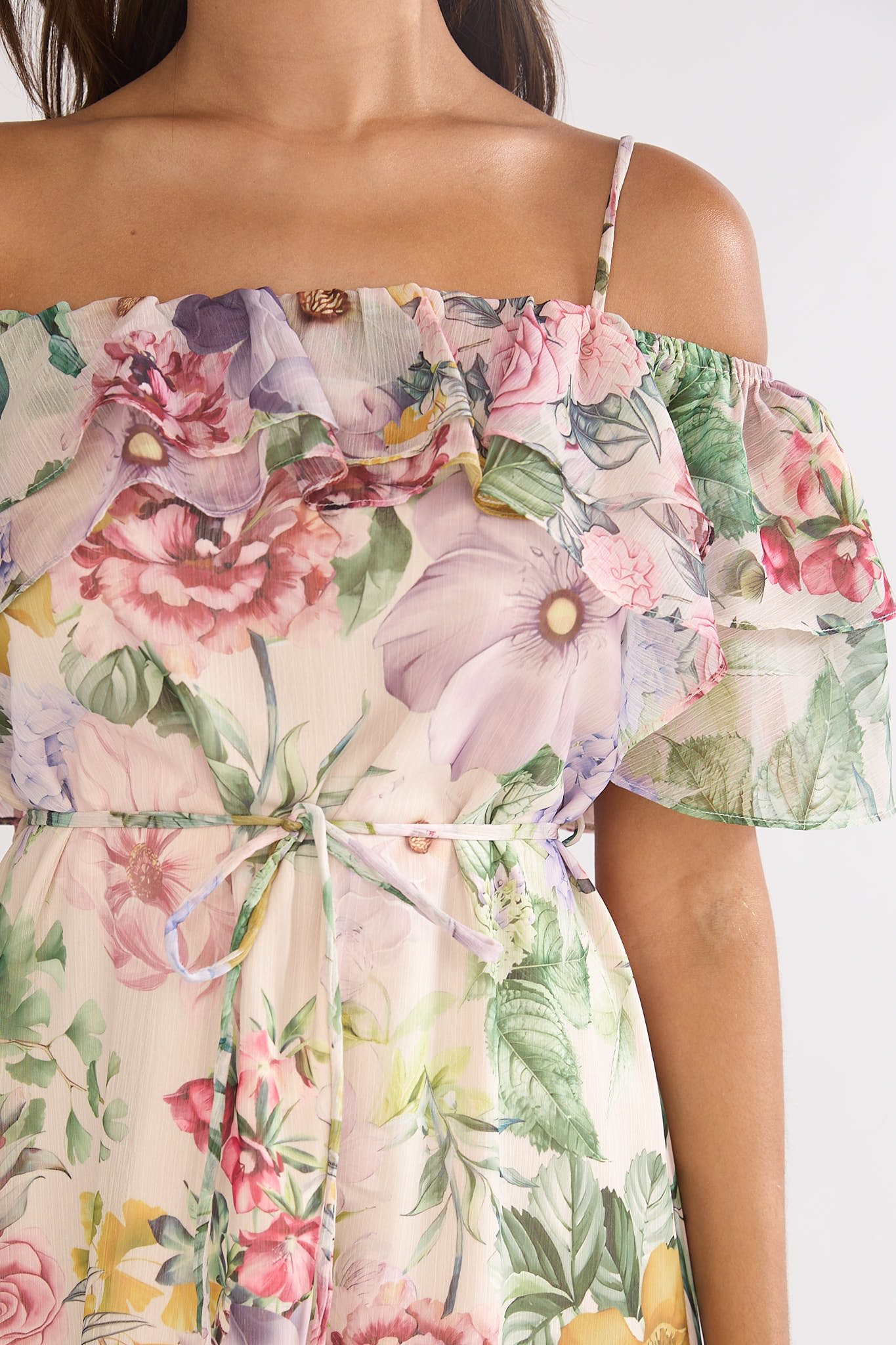 Ivelle Off-Shoulder Ruffle Maxi Dress Floral by Selfie Leslie Australia