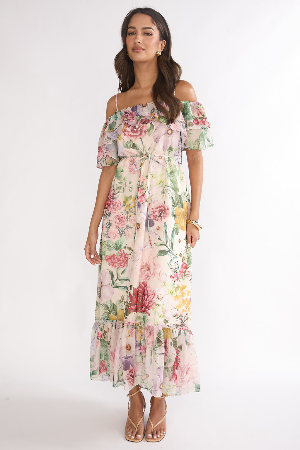 Ivelle Off-Shoulder Ruffle Maxi Dress Floral by Selfie Leslie Australia