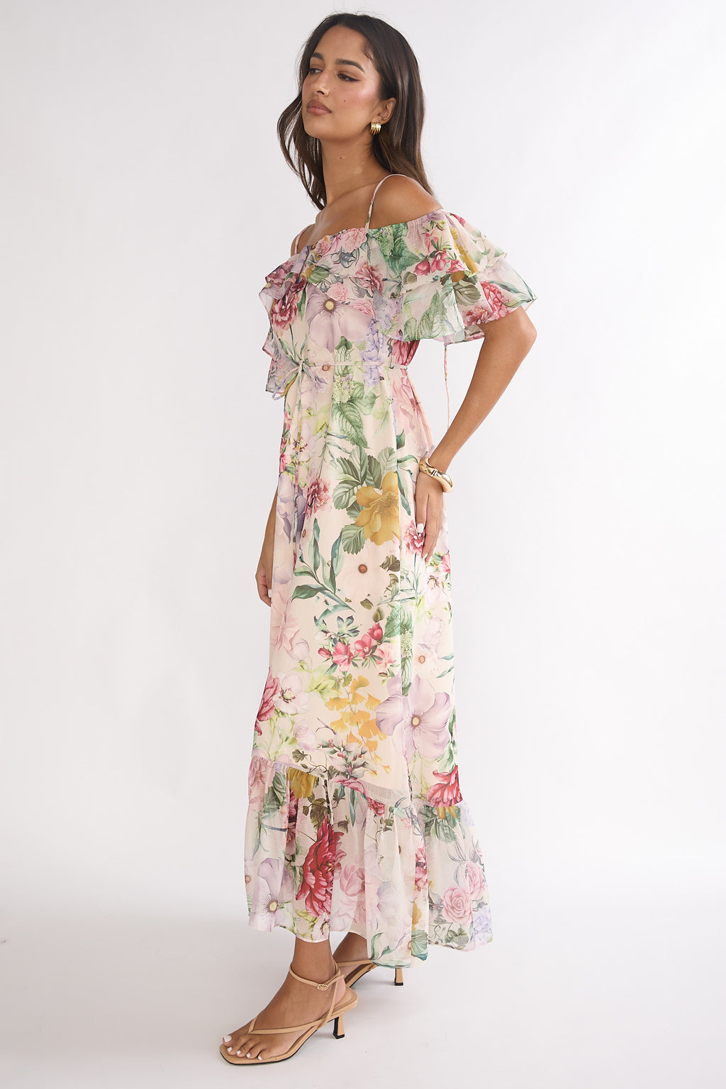 Ivelle Off-Shoulder Ruffle Maxi Dress Floral by Selfie Leslie Australia