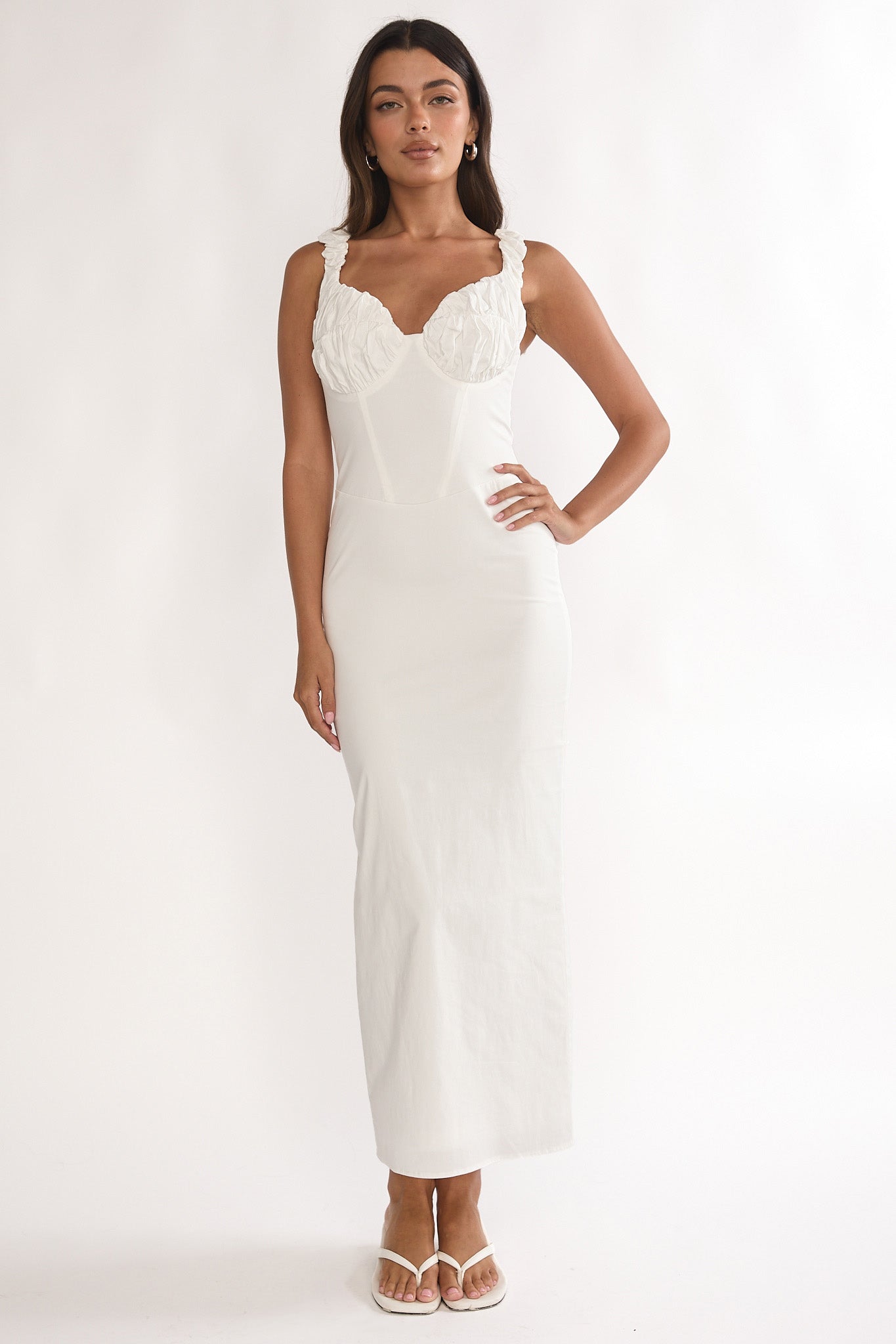 Zabrina Shirred Bust Maxi Dress Off White by Selfie Leslie Australia