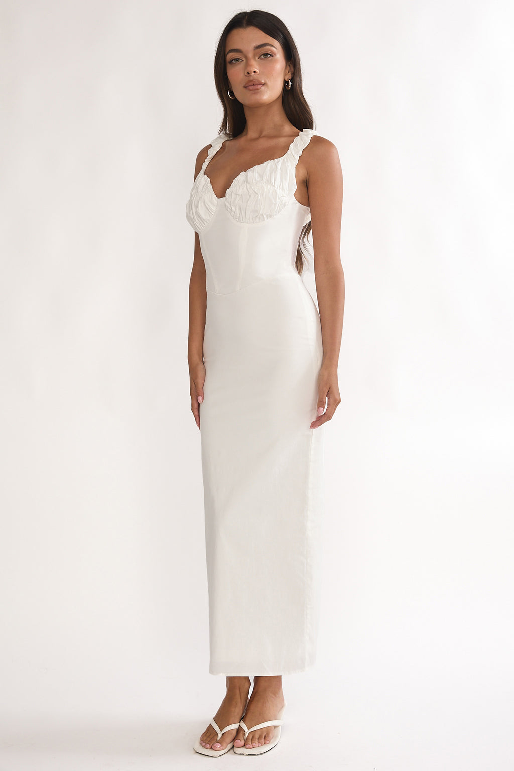 Zabrina Shirred Bust Maxi Dress Off White by Selfie Leslie Australia