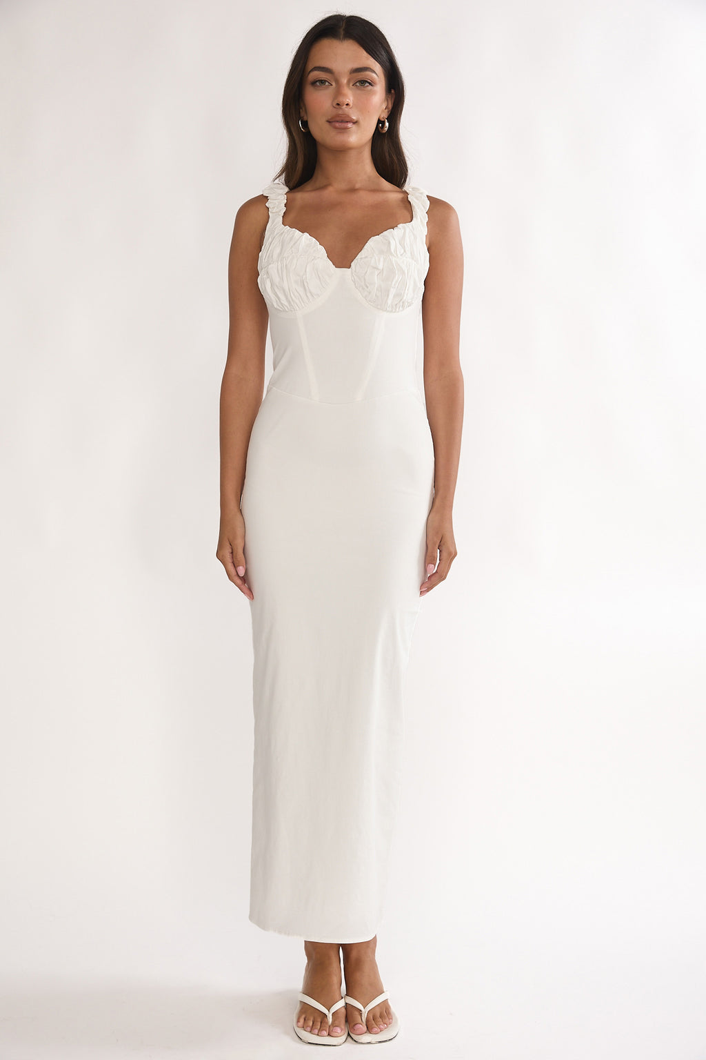 Zabrina Shirred Bust Maxi Dress Off White by Selfie Leslie Australia