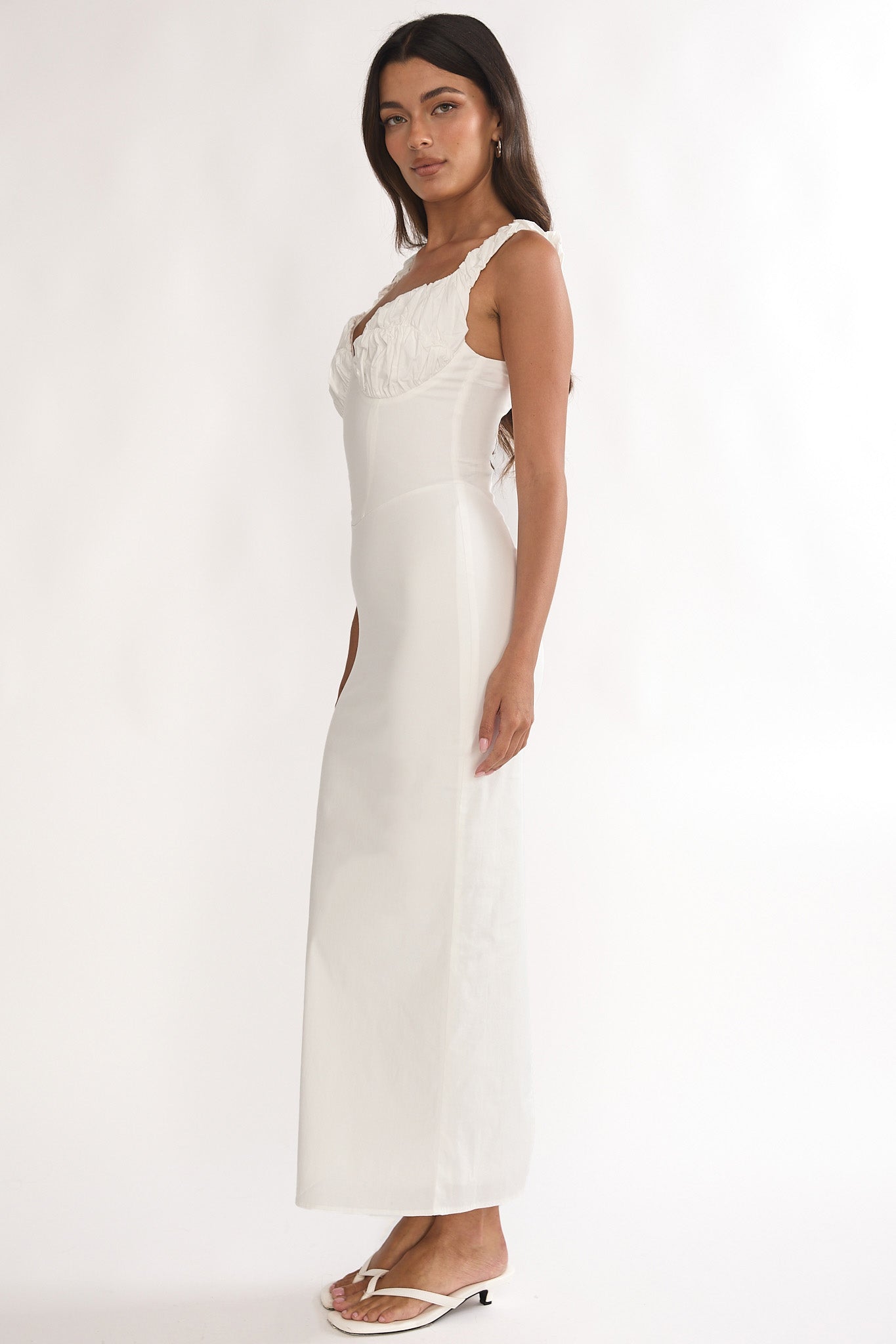 Zabrina Shirred Bust Maxi Dress Off White by Selfie Leslie Australia