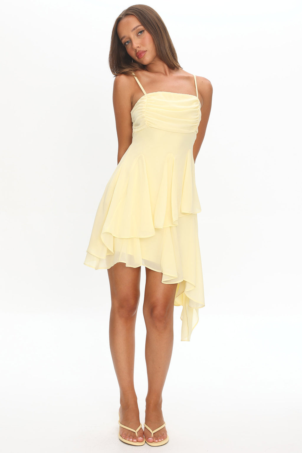 Skylah Asymmetric Hem Mini Dress Butter by Selfie Leslie Australia