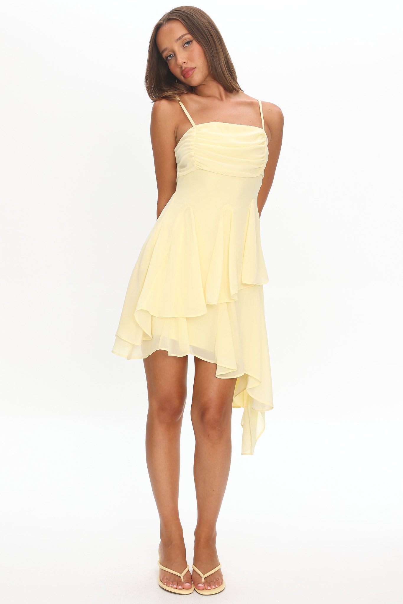 Skylah Asymmetric Hem Mini Dress Butter by Selfie Leslie Australia