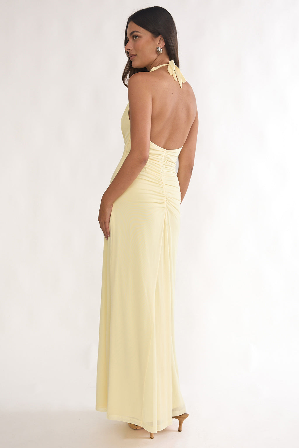 Ziera Ruched Insert Halter Maxi Dress Butter by Selfie Leslie Australia