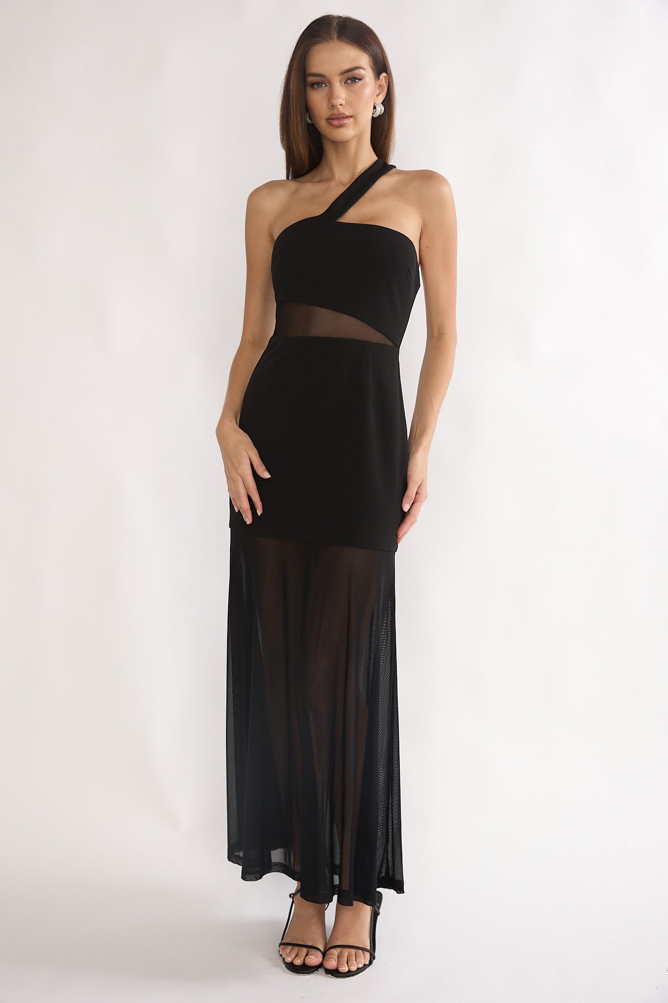 Jonquil One-Shoulder Mesh Maxi Dress Black by Selfie Leslie Australia