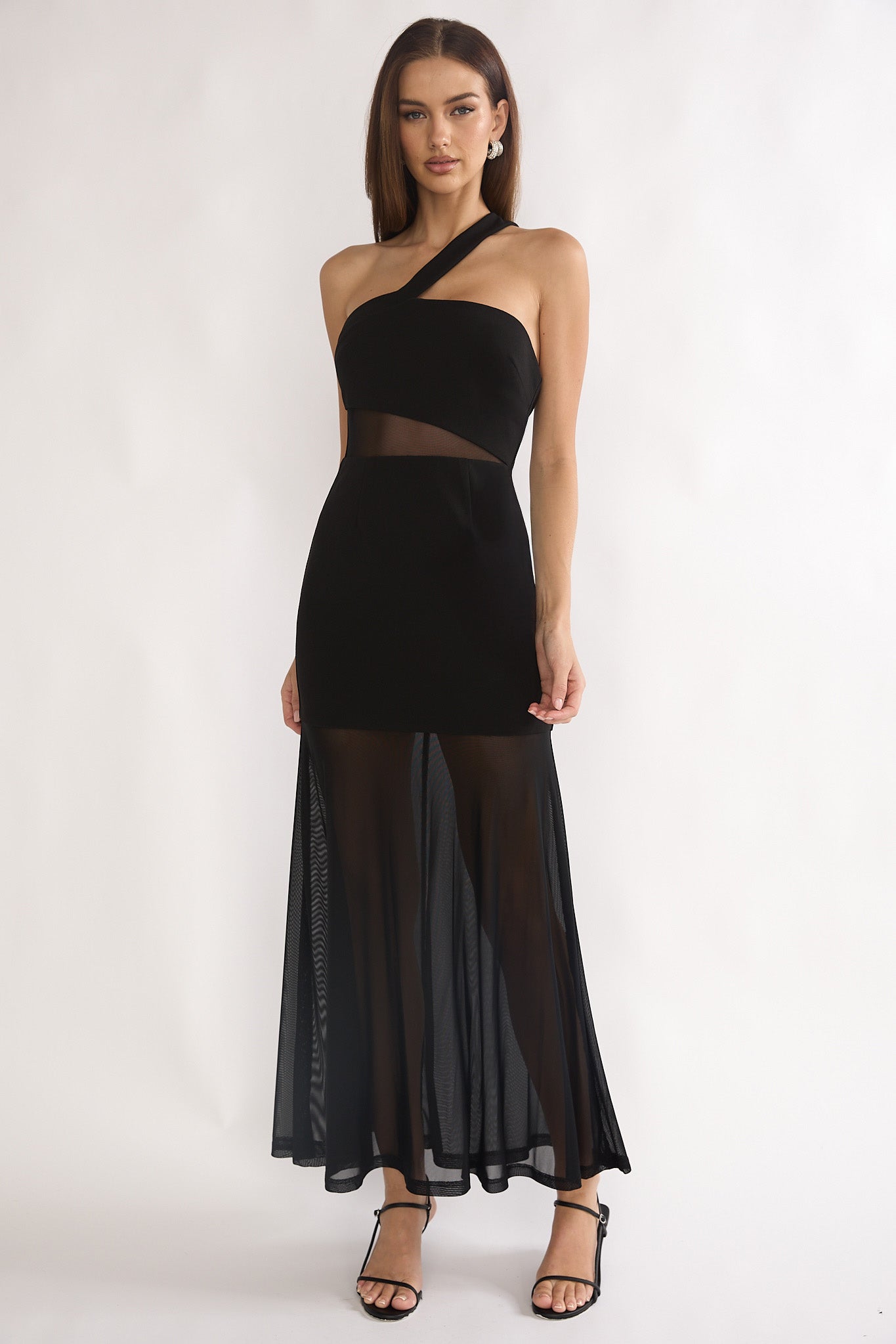 Jonquil One-Shoulder Mesh Maxi Dress Black by Selfie Leslie Australia