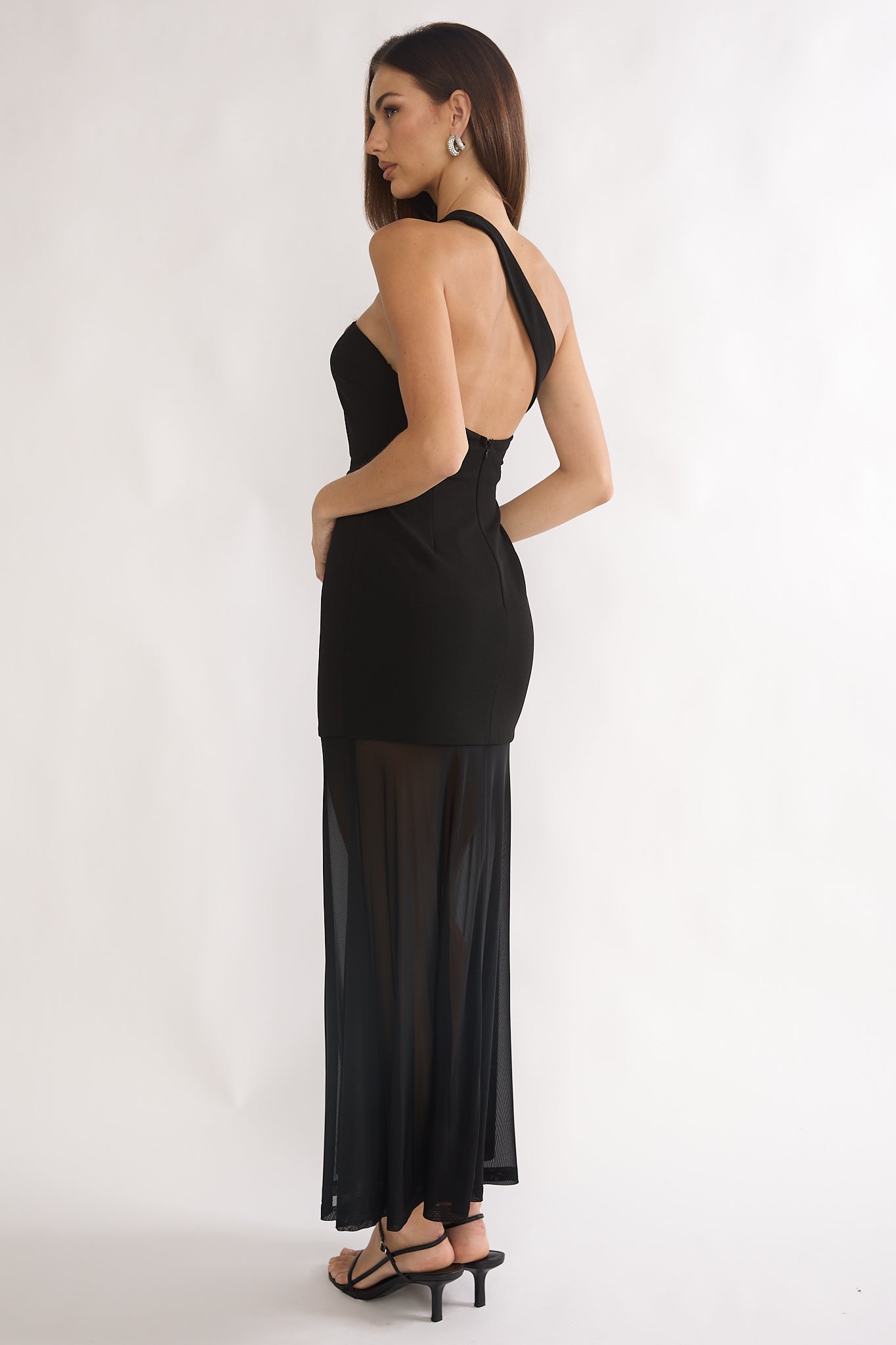 Jonquil One-Shoulder Mesh Maxi Dress Black by Selfie Leslie Australia