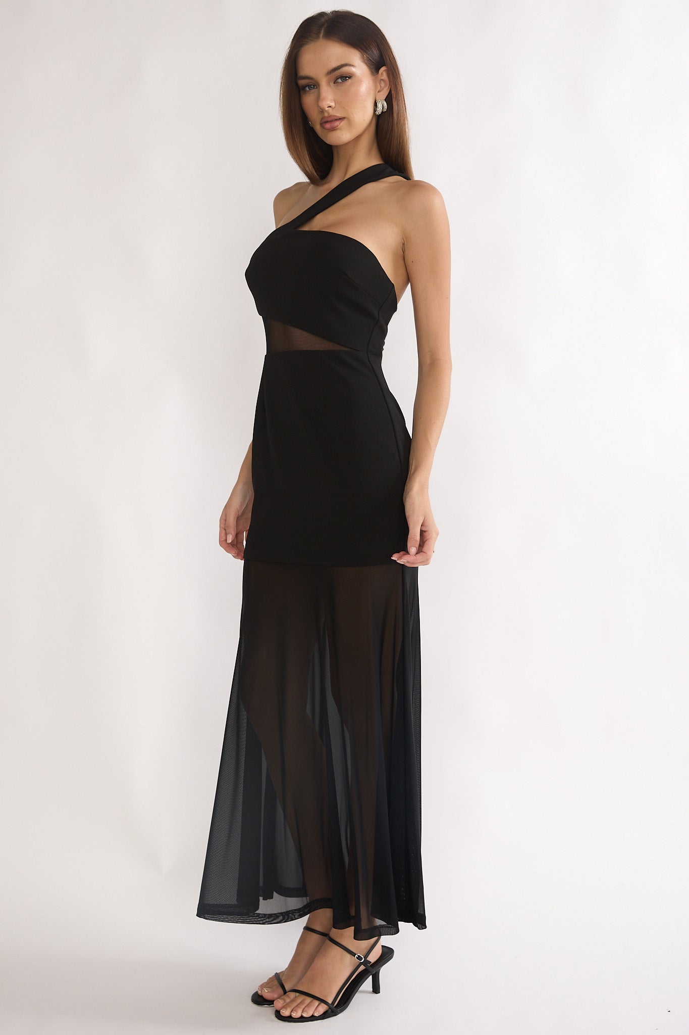 Jonquil One-Shoulder Mesh Maxi Dress Black by Selfie Leslie Australia