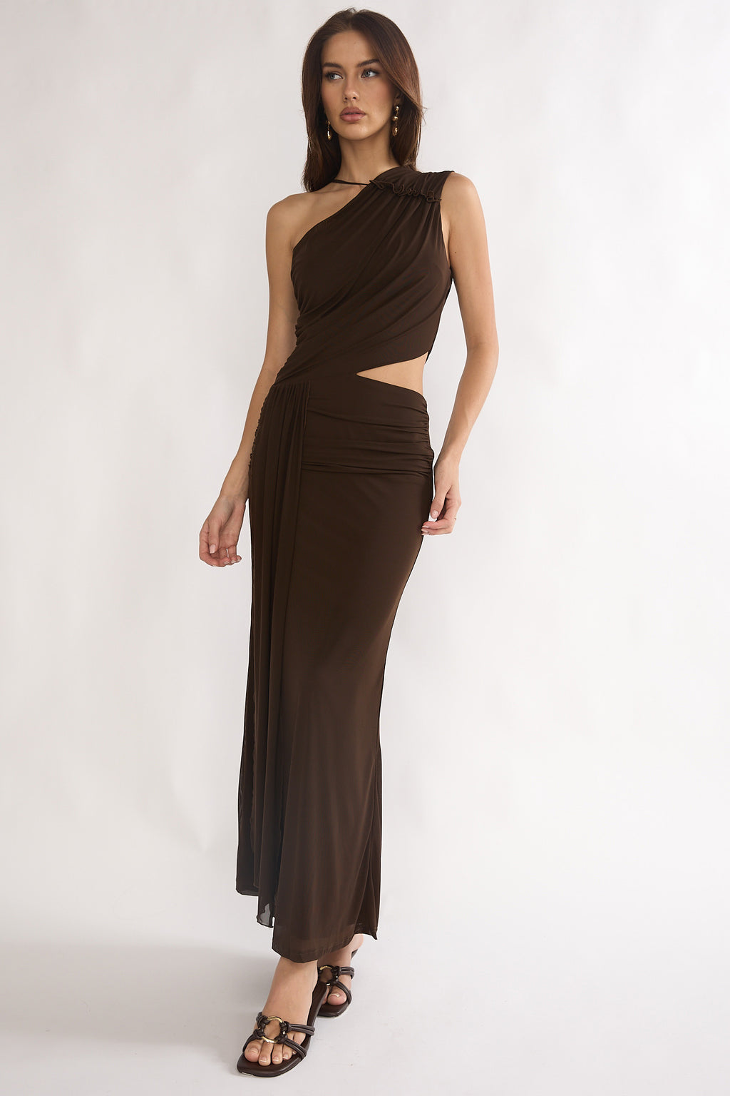 Out Loud Cut-Out Drape Maxi Dress Chocolate by Selfie Leslie Australia