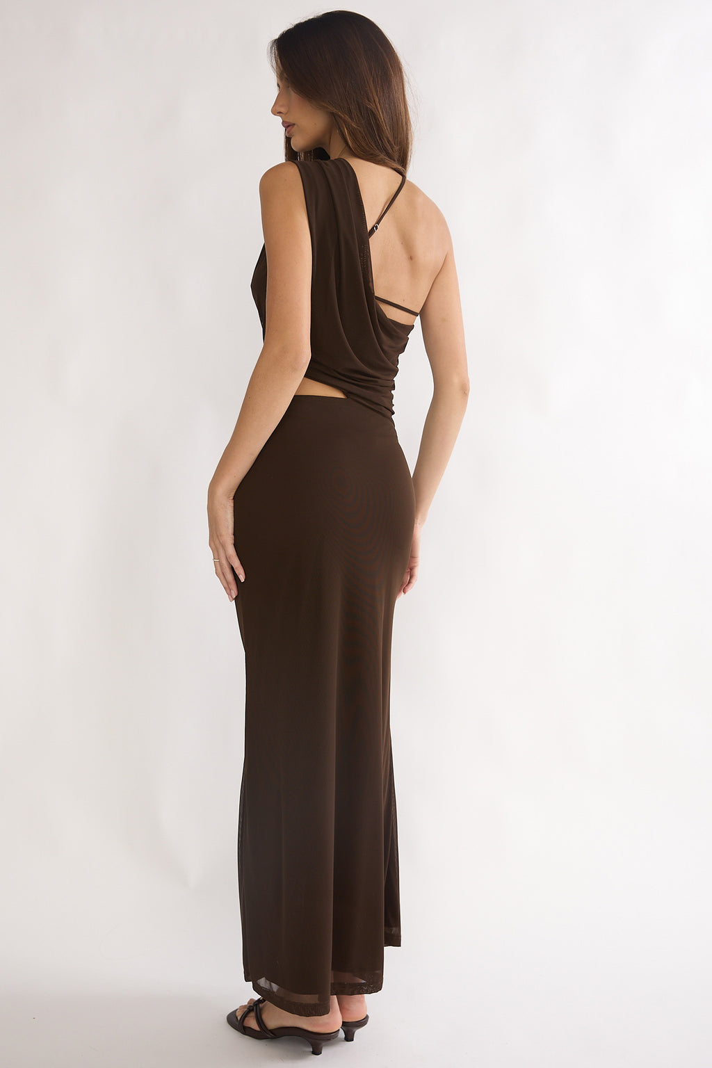 Out Loud Cut-Out Drape Maxi Dress Chocolate by Selfie Leslie Australia