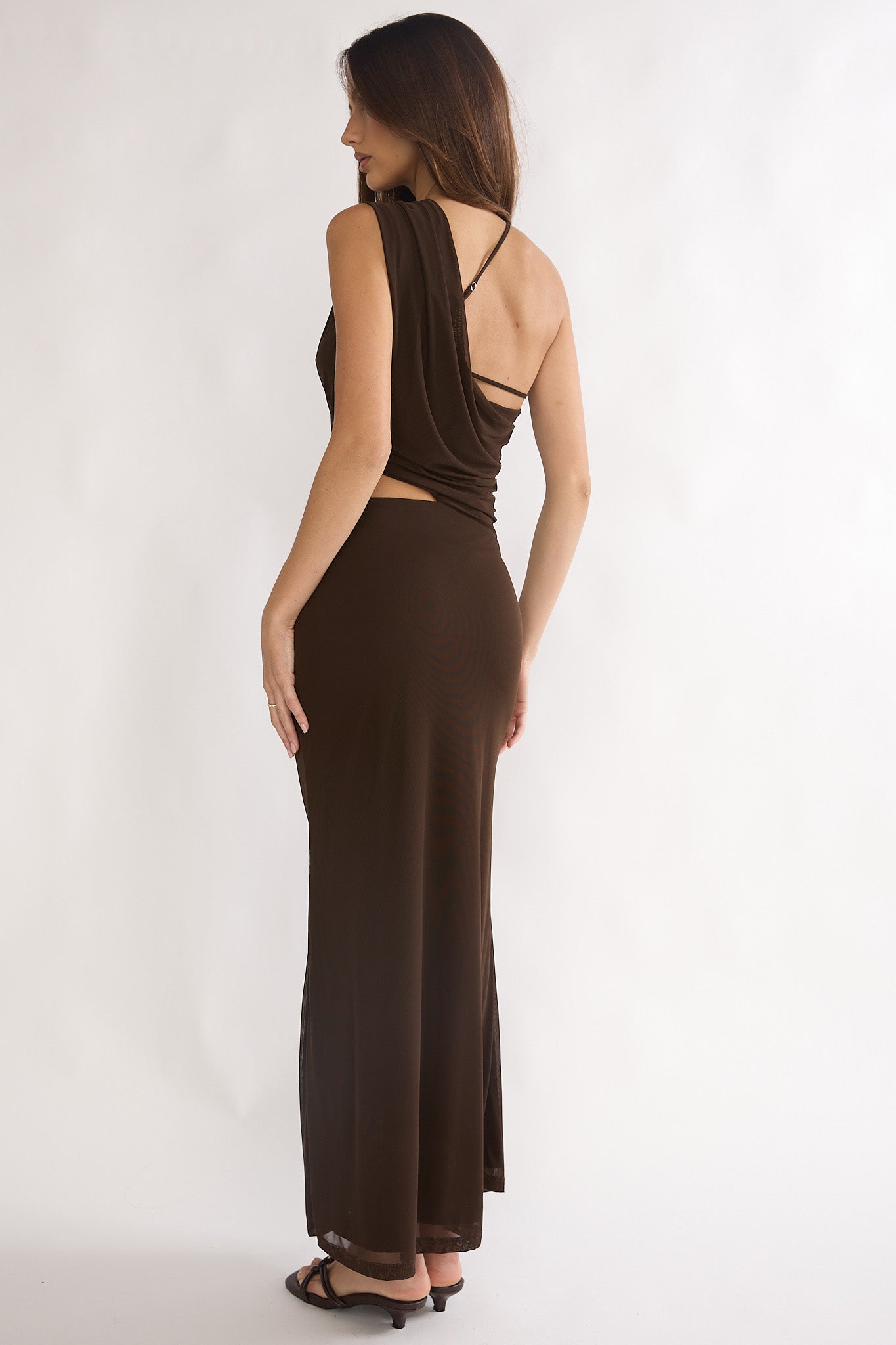 Out Loud Cut-Out Drape Maxi Dress Chocolate by Selfie Leslie Australia