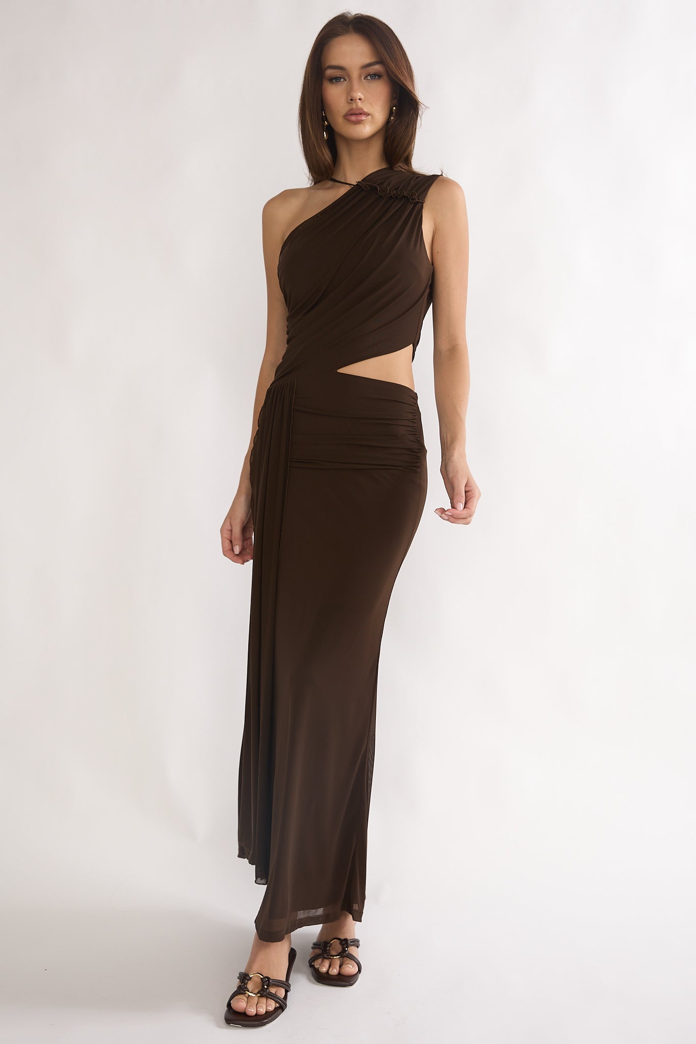 Out Loud Cut-Out Drape Maxi Dress Chocolate by Selfie Leslie Australia