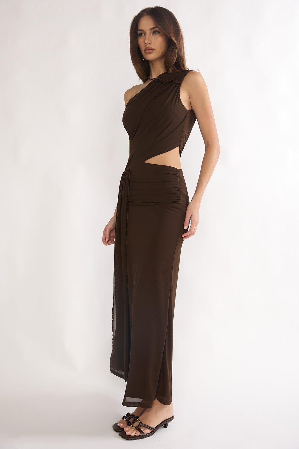 Out Loud Cut-Out Drape Maxi Dress Chocolate by Selfie Leslie Australia
