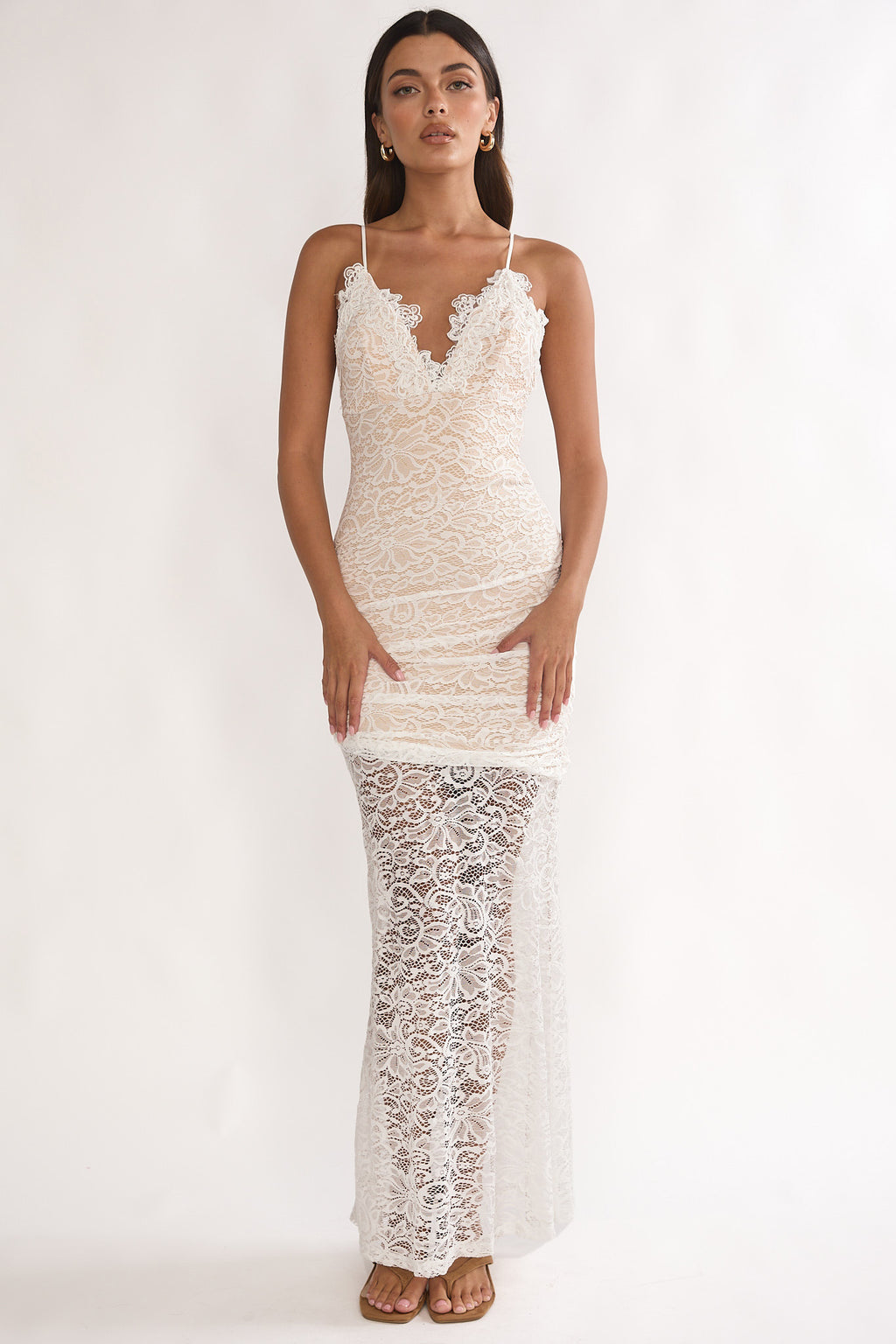 Capri Sunset Lace Overlay Maxi Dress White by Selfie Leslie Australia