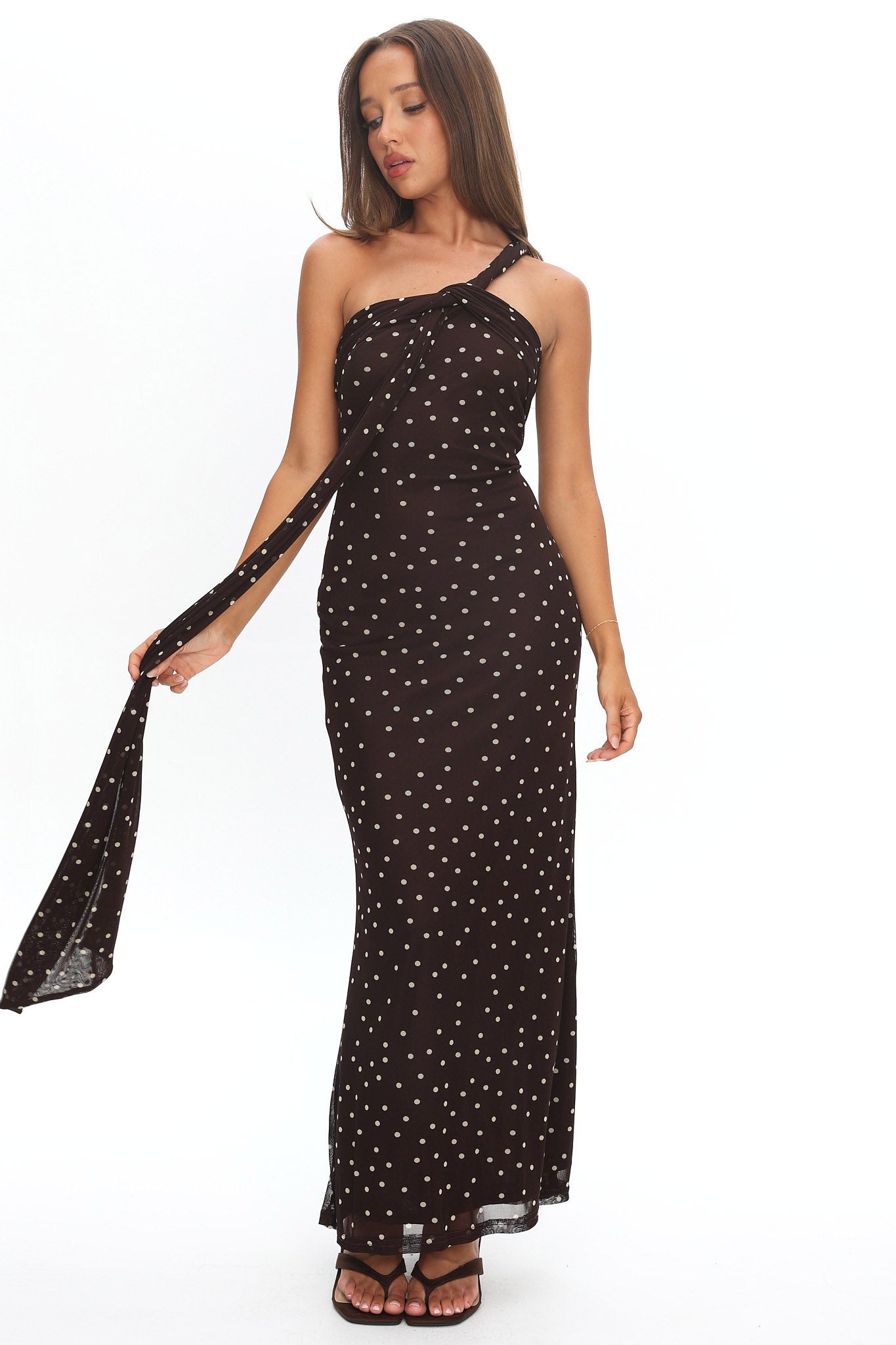 Honeydew Back Knot Maxi Dress Polka Dot Chocolate by Selfie Leslie Australia