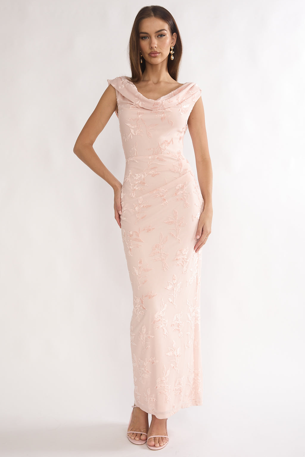 Evermore Cowl Neck Maxi Dress Floral Pink by Selfie Leslie Australia