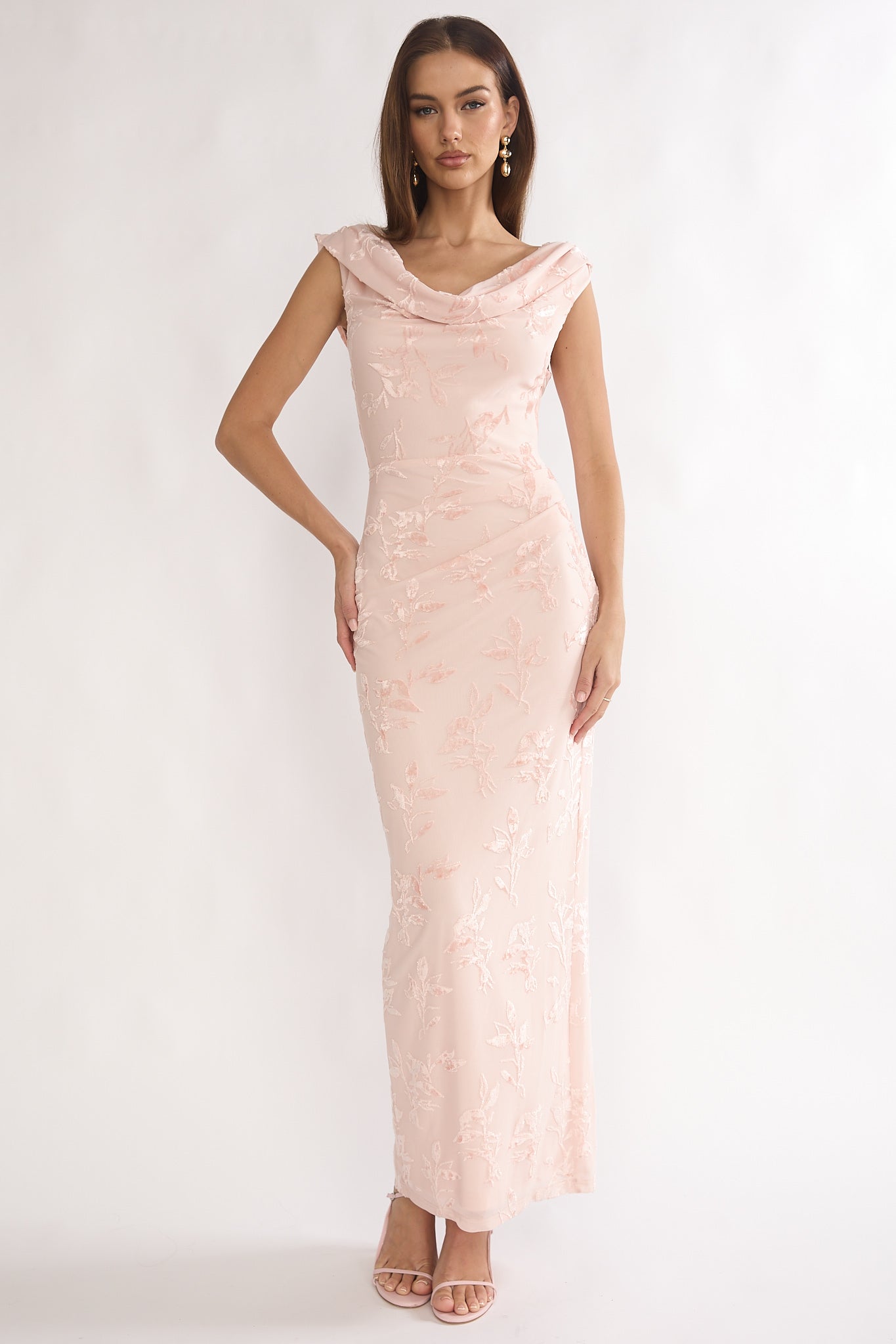 Evermore Cowl Neck Maxi Dress Floral Pink by Selfie Leslie Australia