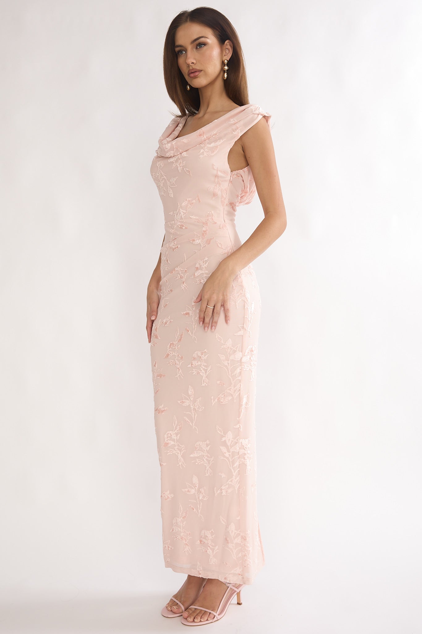 Evermore Cowl Neck Maxi Dress Floral Pink by Selfie Leslie Australia