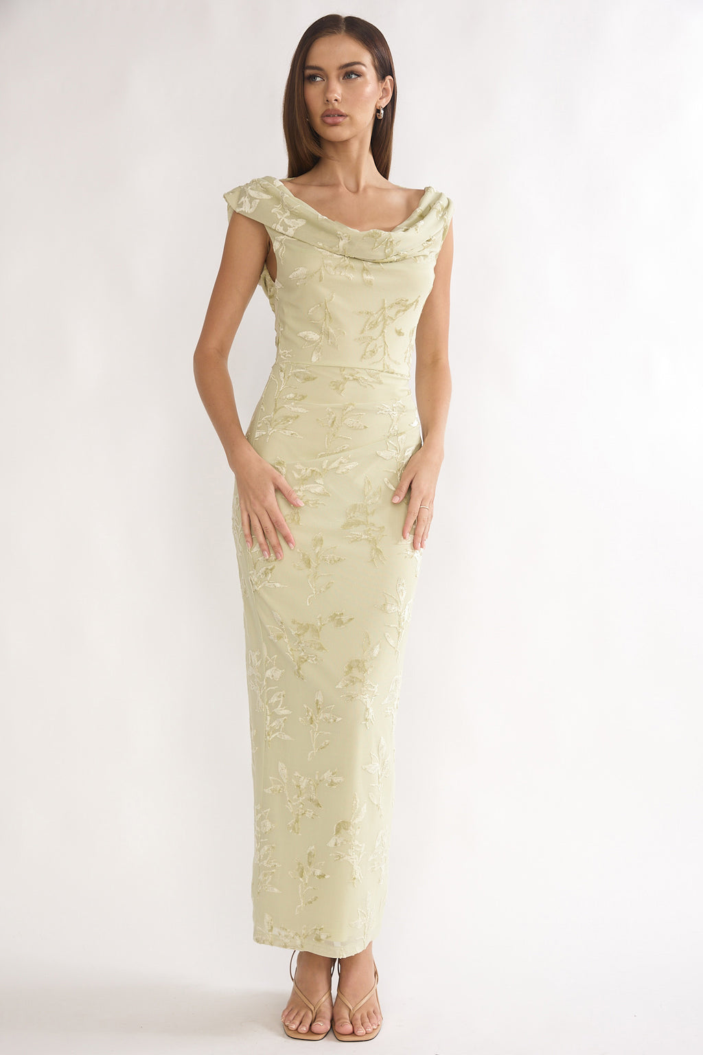 Evermore Cowl Neck Maxi Dress Floral Sage by Selfie Leslie Australia