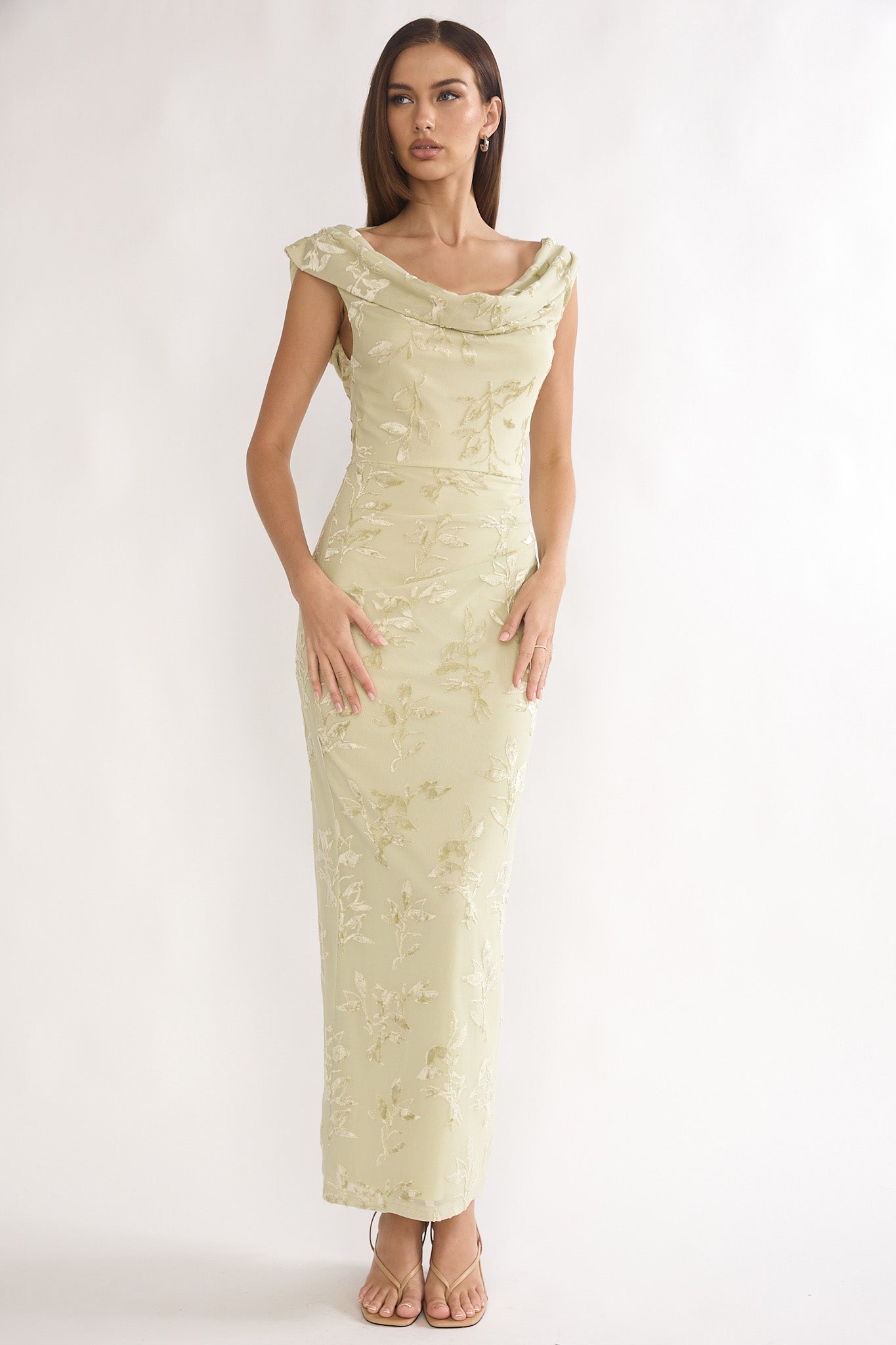 Evermore Cowl Neck Maxi Dress Floral Sage by Selfie Leslie Australia
