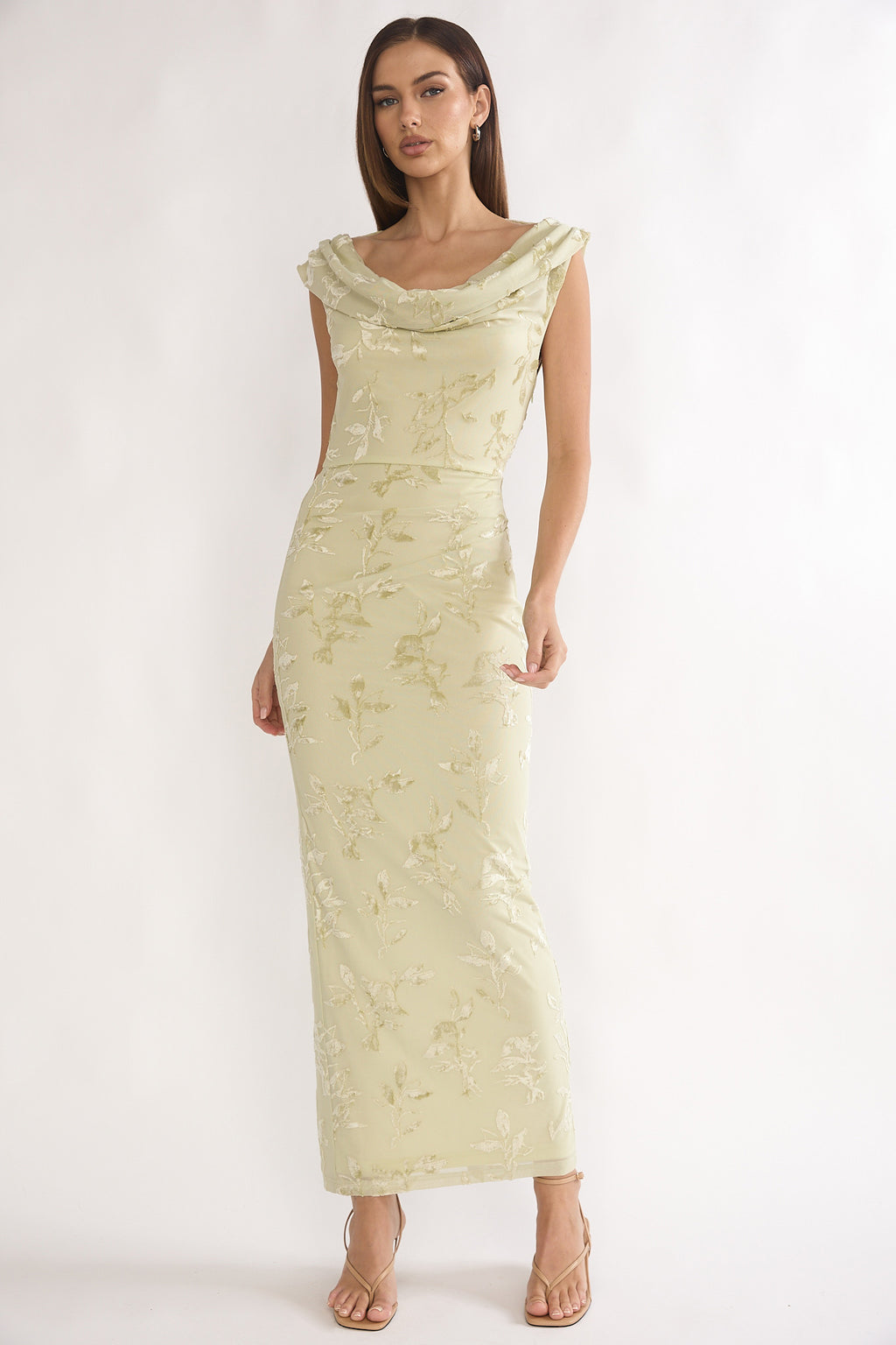 Evermore Cowl Neck Maxi Dress Floral Sage by Selfie Leslie Australia
