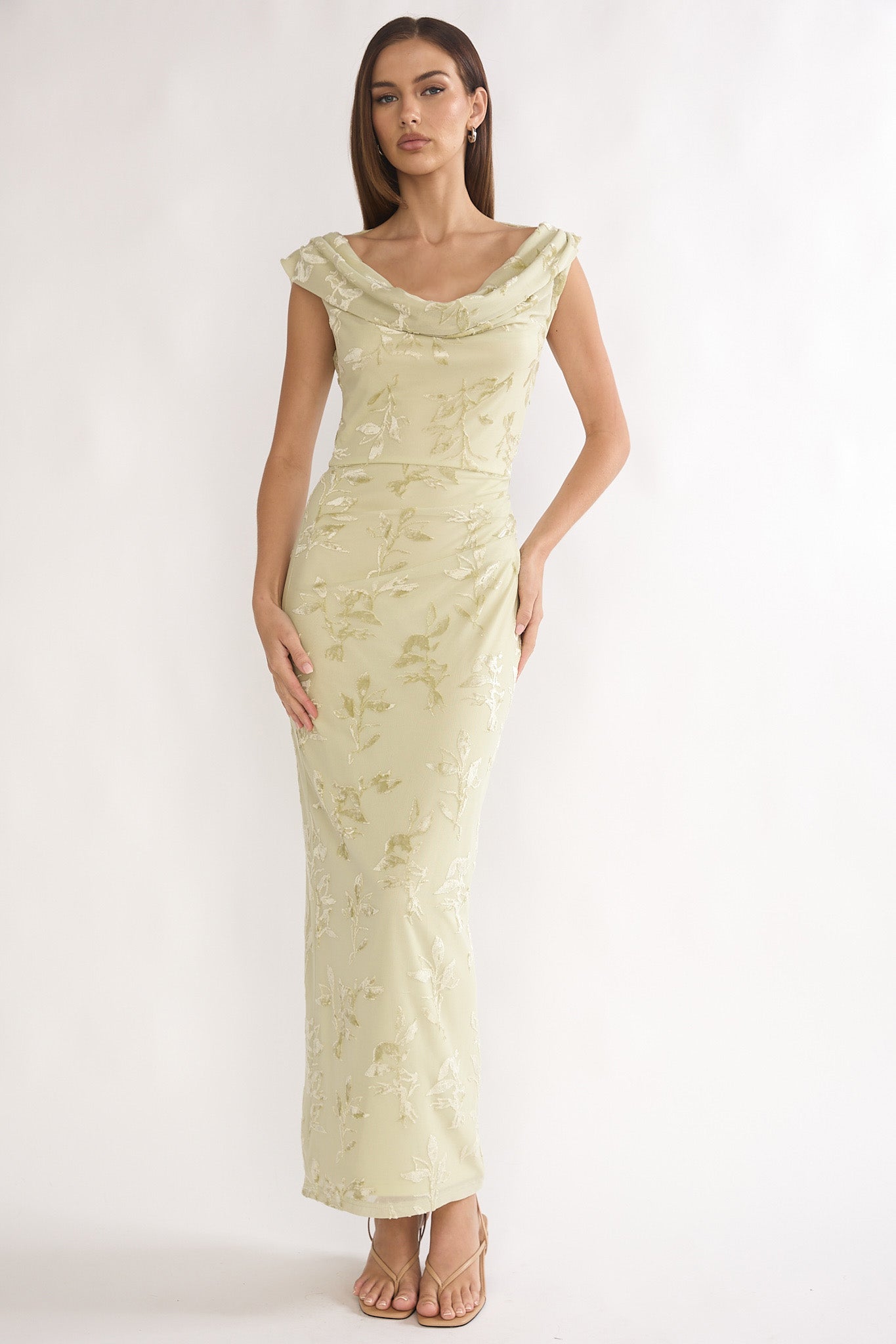 Evermore Cowl Neck Maxi Dress Floral Sage by Selfie Leslie Australia