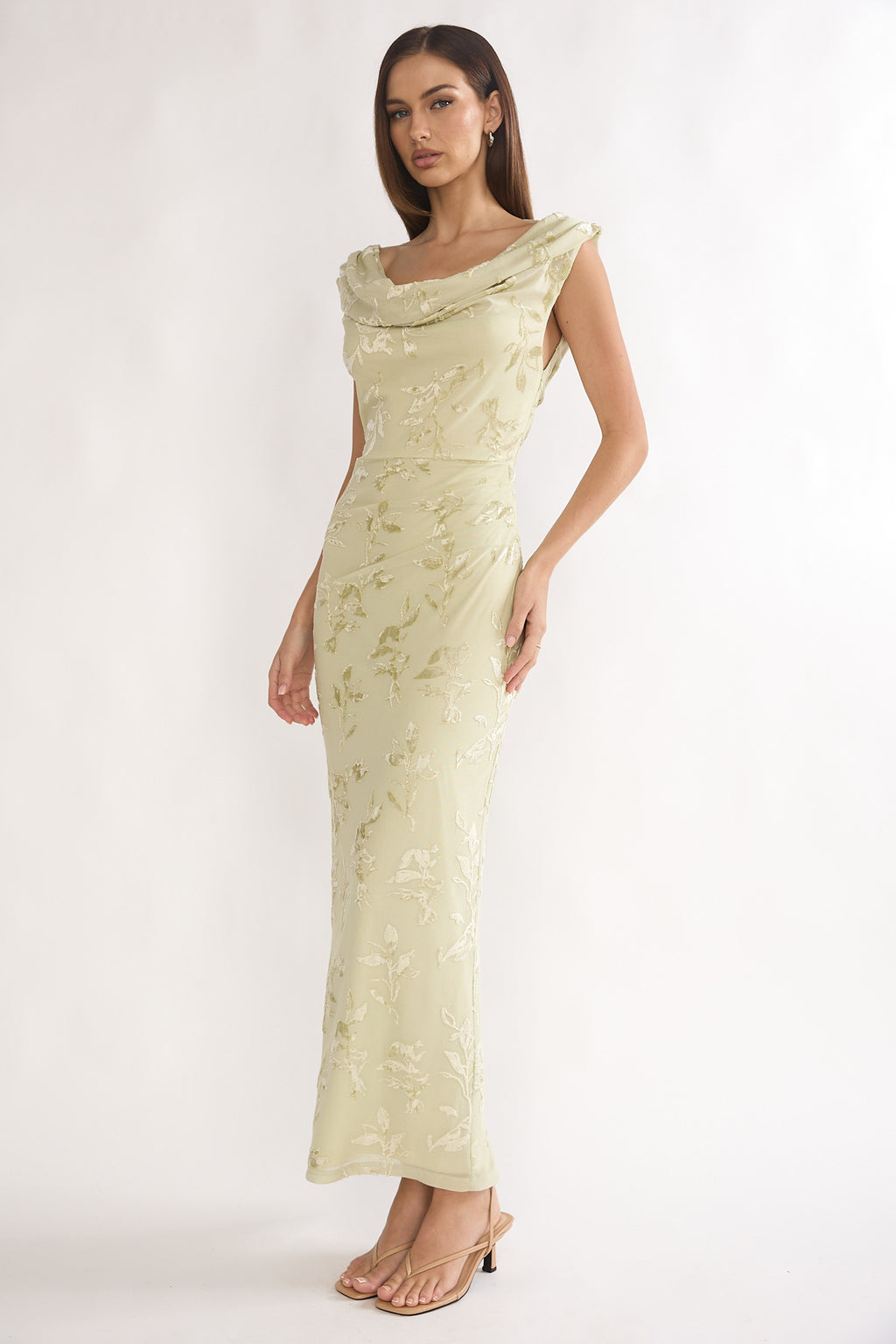 Evermore Cowl Neck Maxi Dress Floral Sage by Selfie Leslie Australia