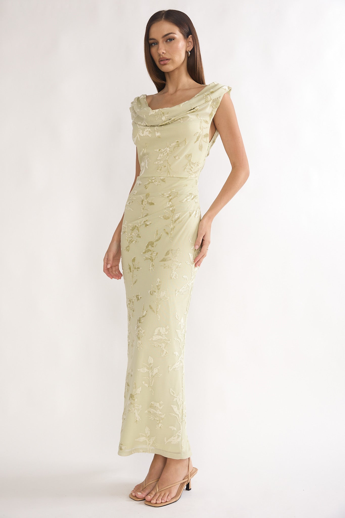 Evermore Cowl Neck Maxi Dress Floral Sage by Selfie Leslie Australia