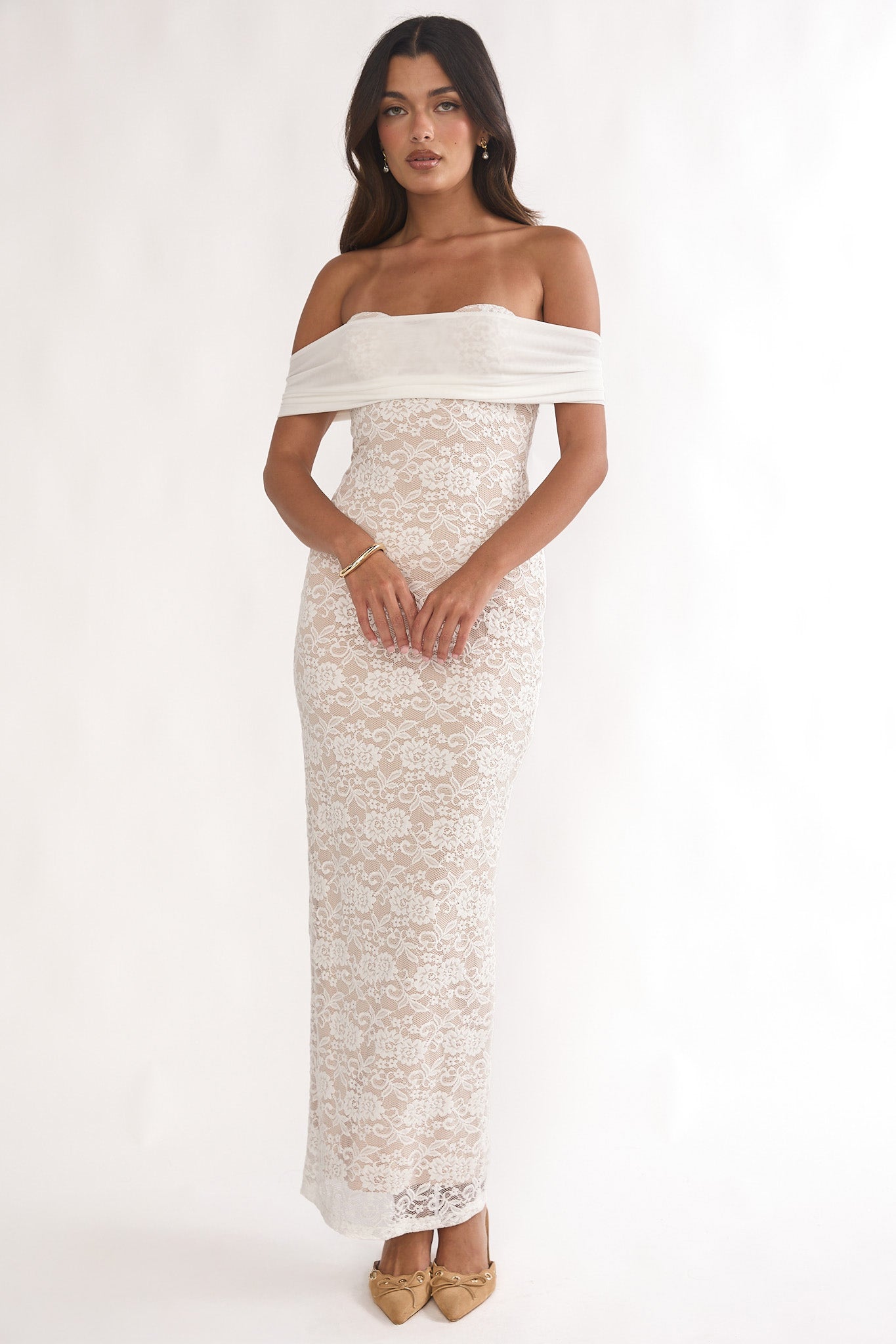 Jewelene Off-Shoulder Maxi Dress Lace White by Selfie Leslie Australia