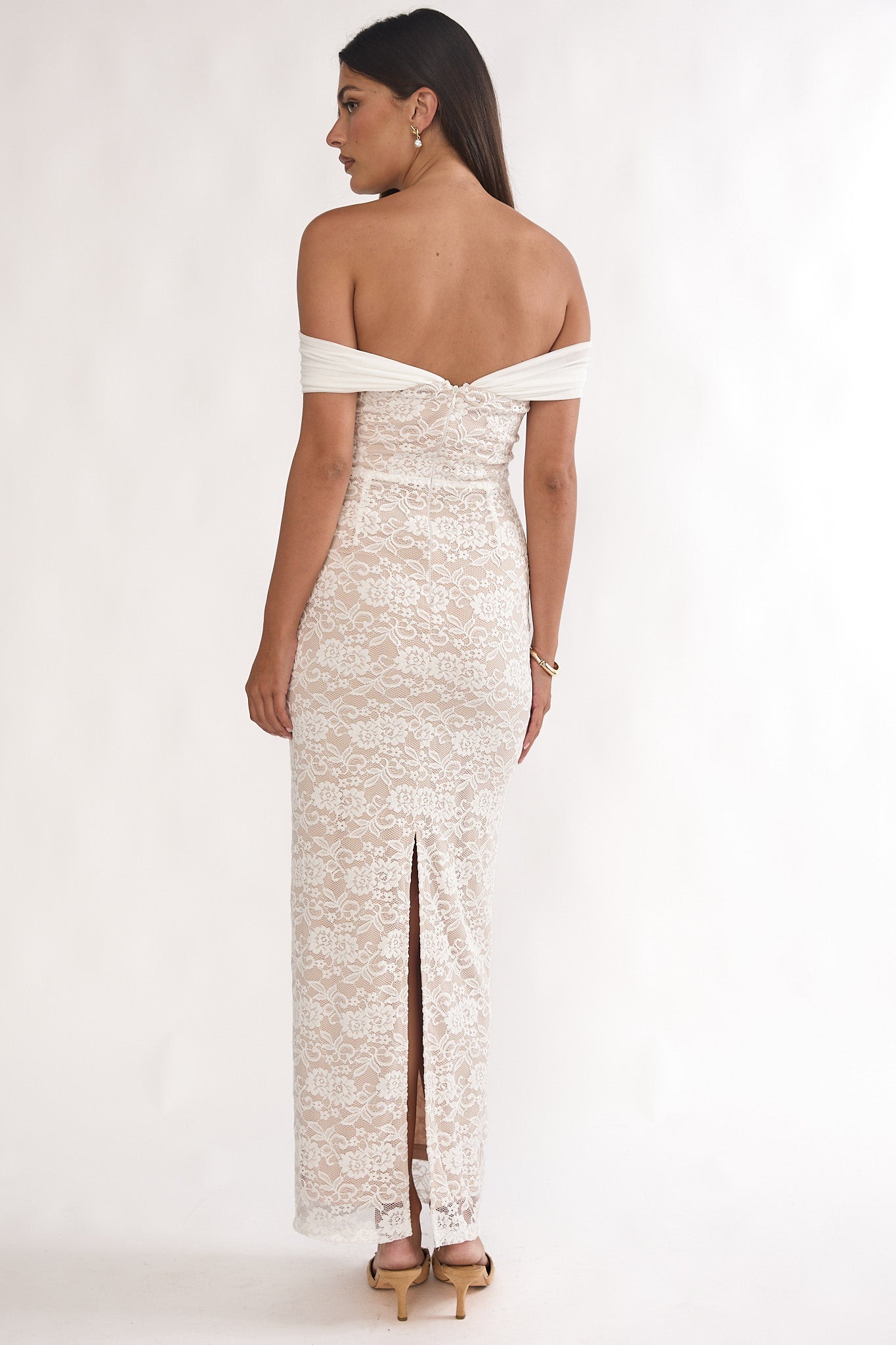 Jewelene Off-Shoulder Maxi Dress Lace White by Selfie Leslie Australia