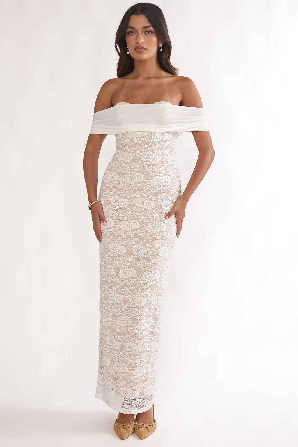 Jewelene Off-Shoulder Maxi Dress Lace White by Selfie Leslie Australia