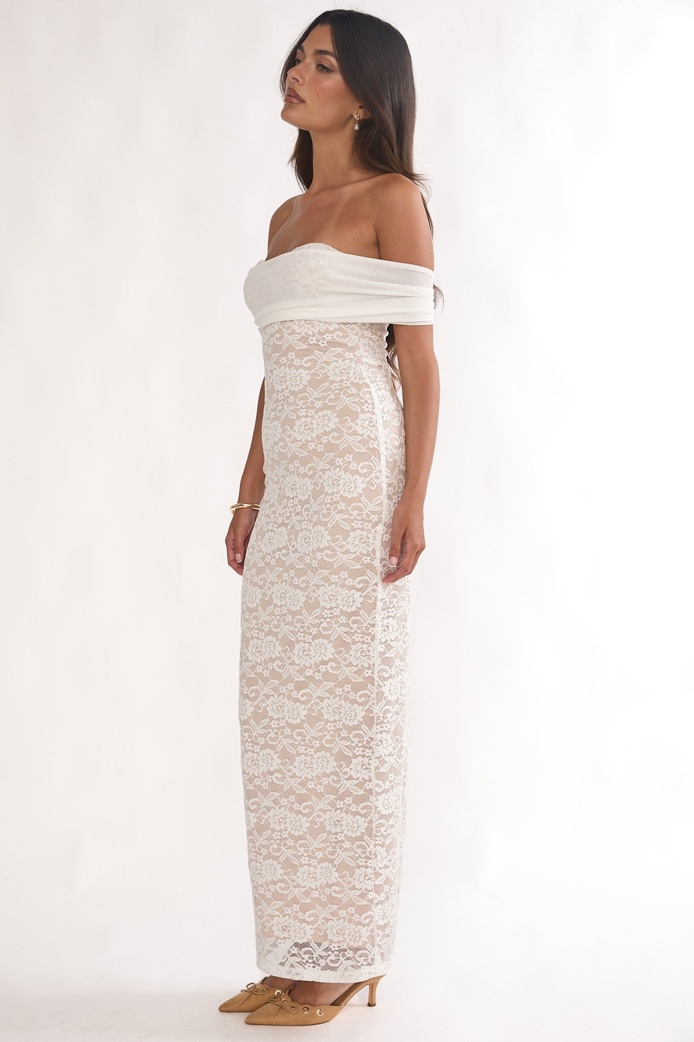 Jewelene Off-Shoulder Maxi Dress Lace White by Selfie Leslie Australia
