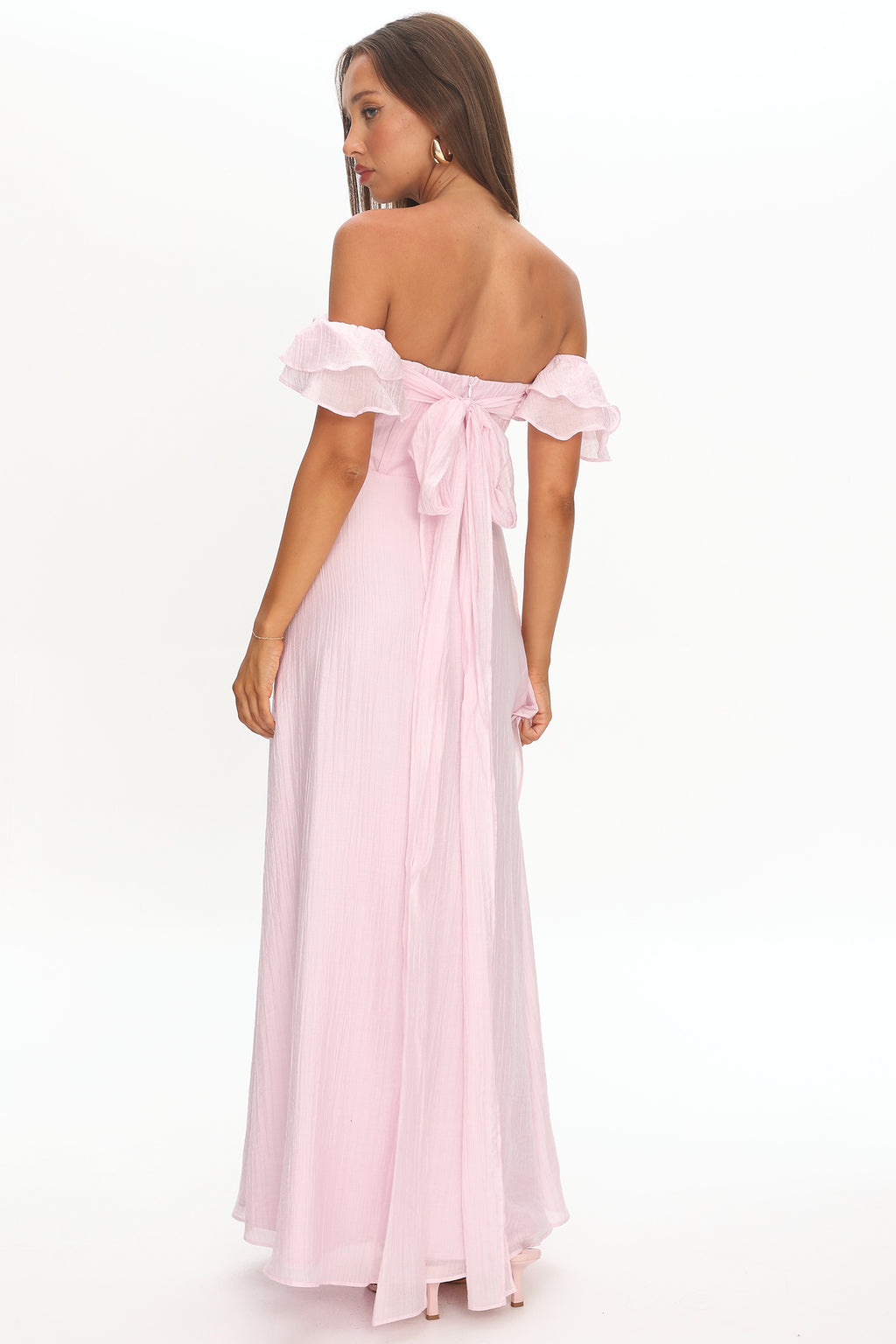 Natale Off-Shoulder Ruffle Maxi Dress Pink by Selfie Leslie Australia