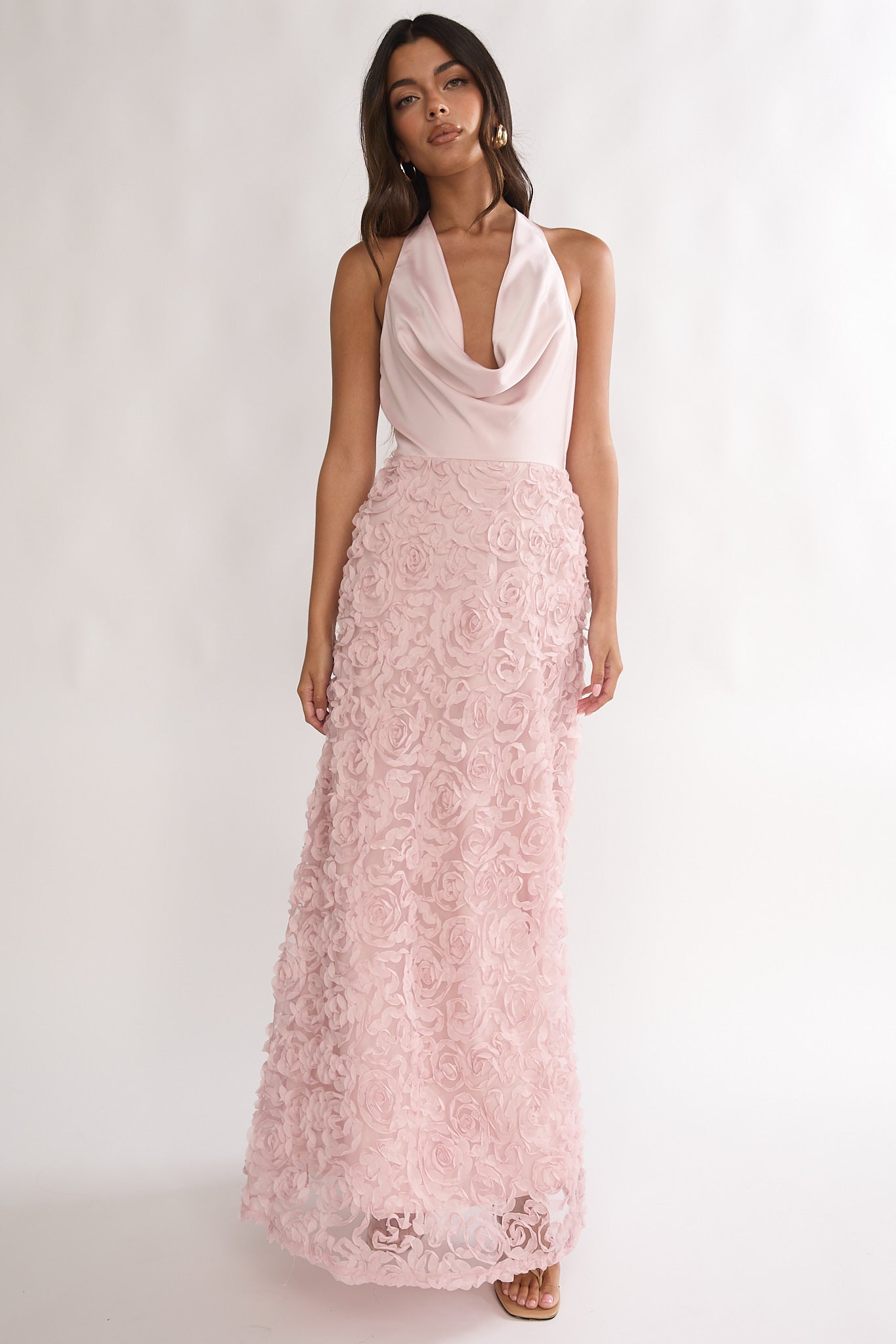 Lucerne Cowl Halter Maxi Dress Embellished Pink by Selfie Leslie Australia