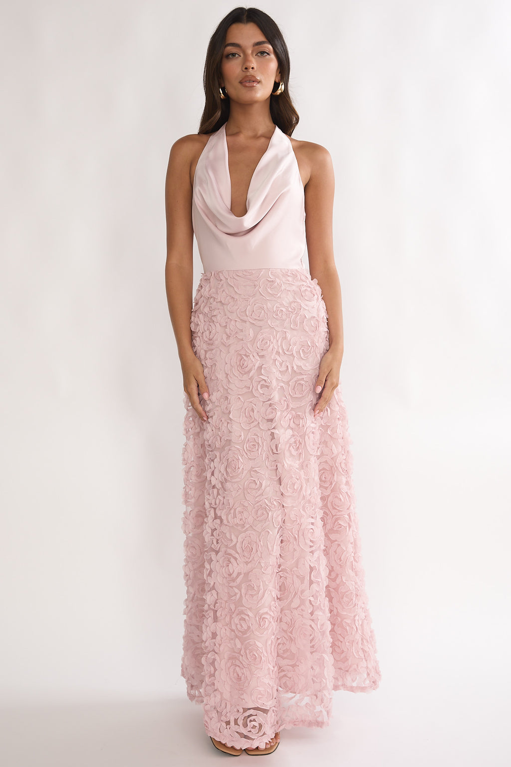Lucerne Cowl Halter Maxi Dress Embellished Pink by Selfie Leslie Australia