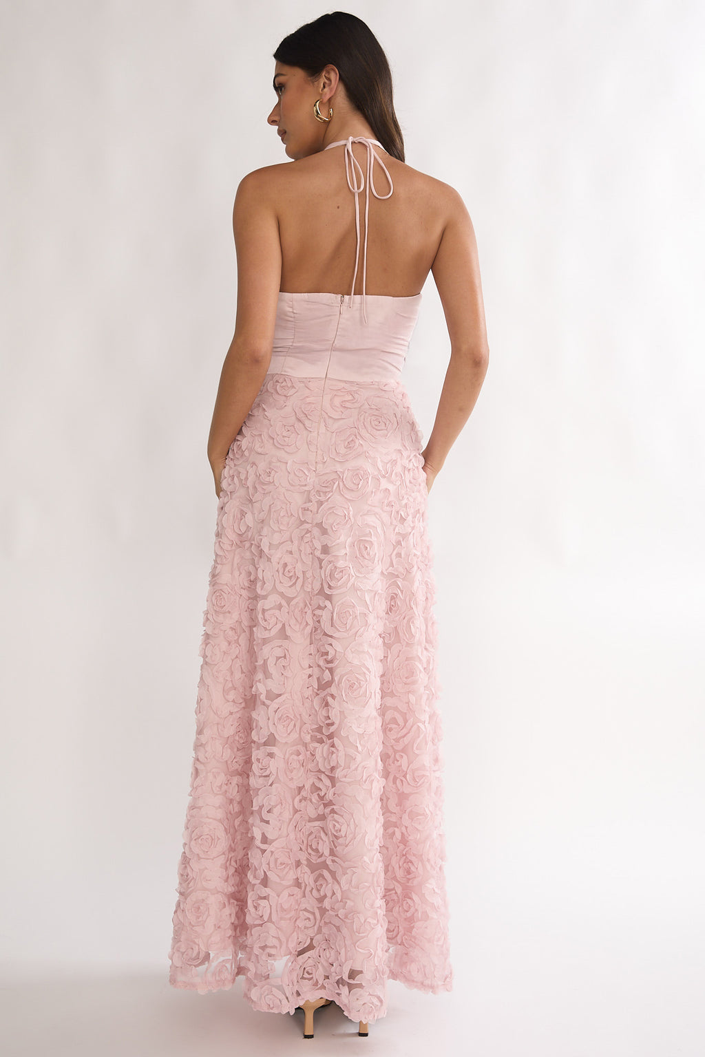 Lucerne Cowl Halter Maxi Dress Embellished Pink by Selfie Leslie Australia