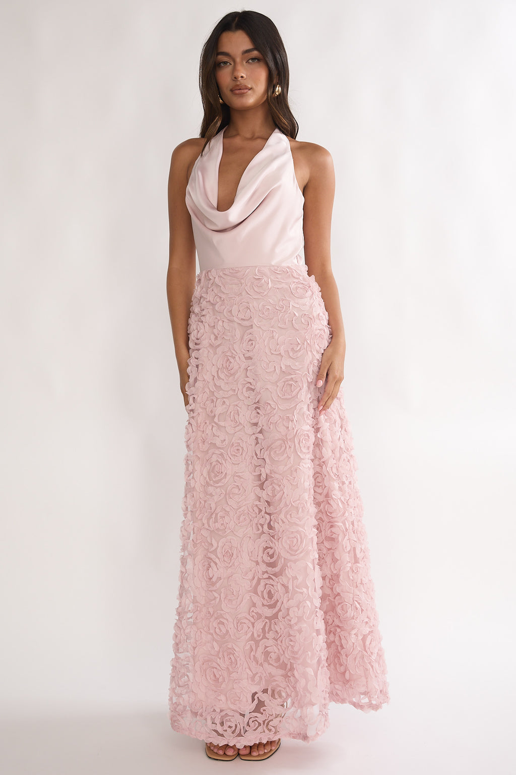 Lucerne Cowl Halter Maxi Dress Embellished Pink by Selfie Leslie Australia