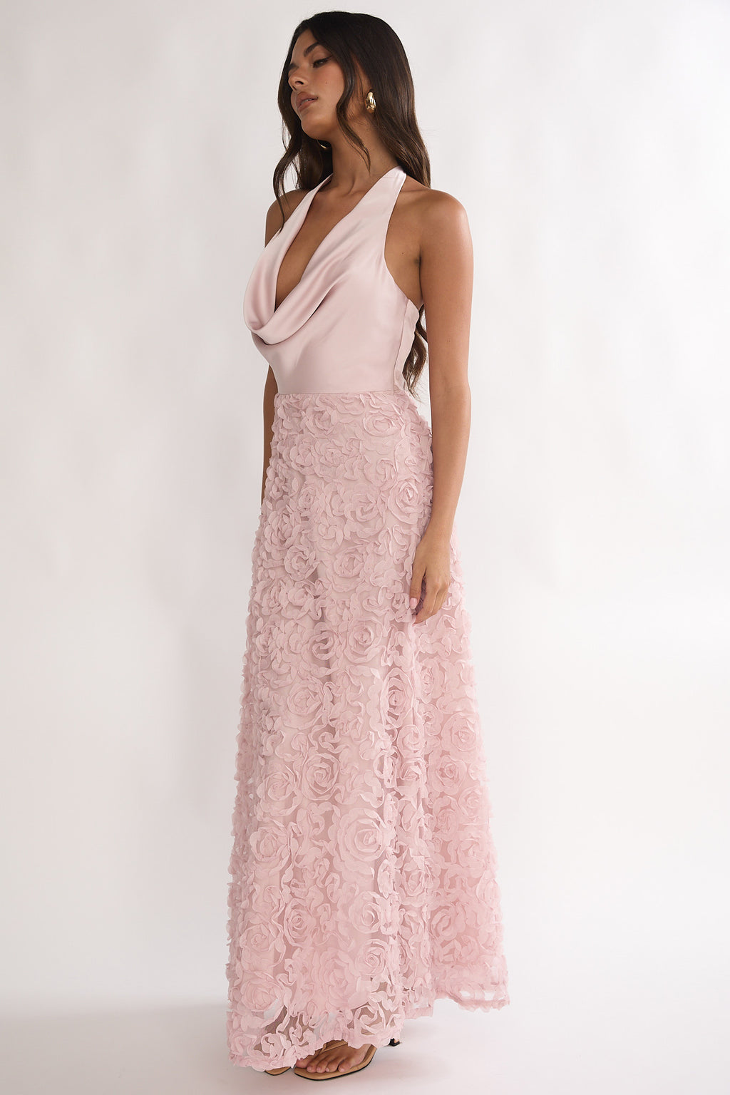 Lucerne Cowl Halter Maxi Dress Embellished Pink by Selfie Leslie Australia