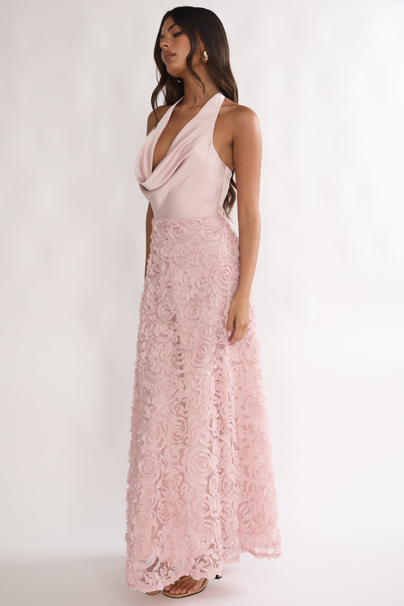 Lucerne Cowl Halter Maxi Dress Embellished Pink by Selfie Leslie Australia
