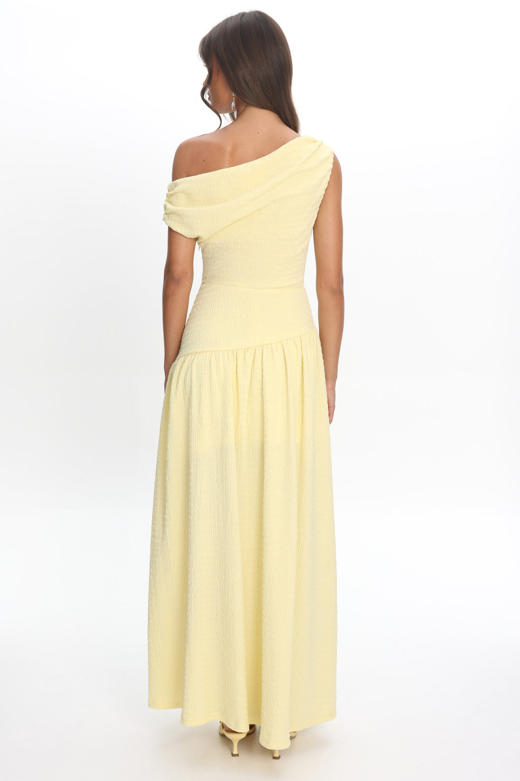 Kloe Asymmetric Shoulder Textured Maxi Dress Butter by Selfie Leslie Australia