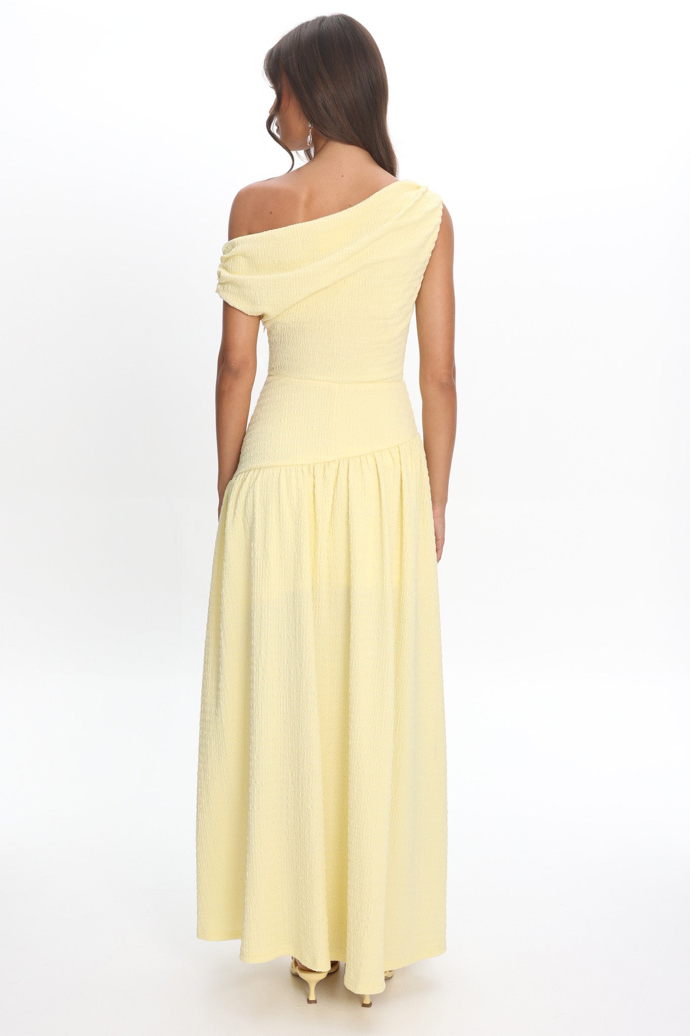 Kloe Asymmetric Shoulder Textured Maxi Dress Butter by Selfie Leslie Australia