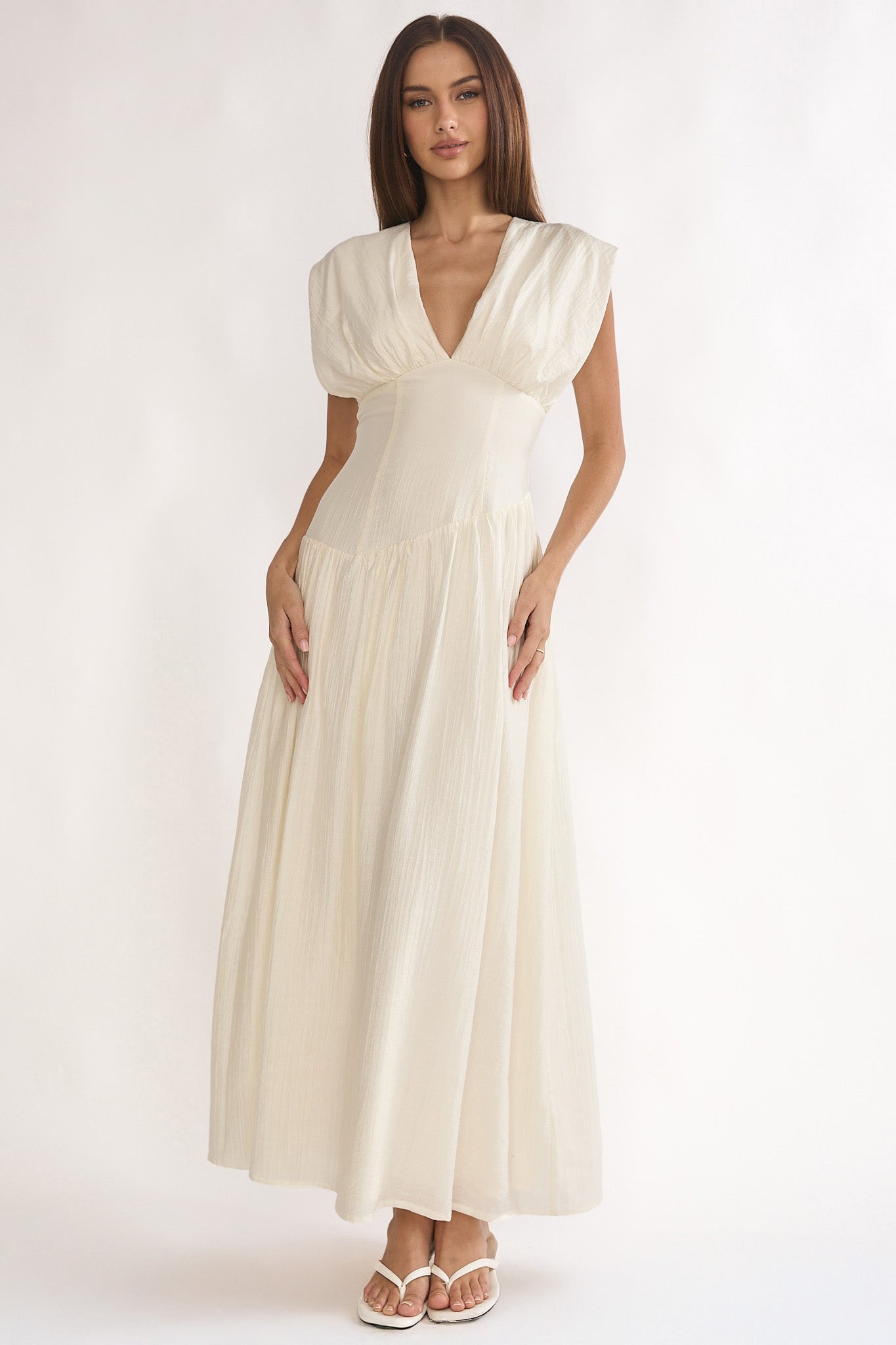 Danicka Asymmetric Waist Maxi Dress Cream by Selfie Leslie Australia