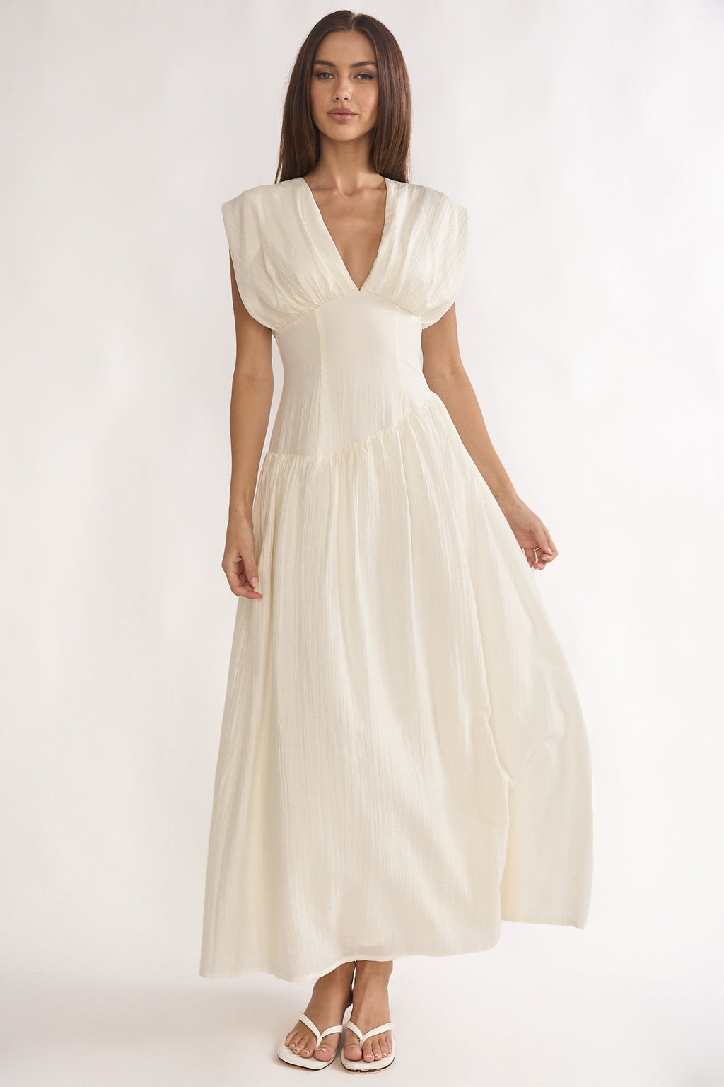 Danicka Asymmetric Waist Maxi Dress Cream by Selfie Leslie Australia