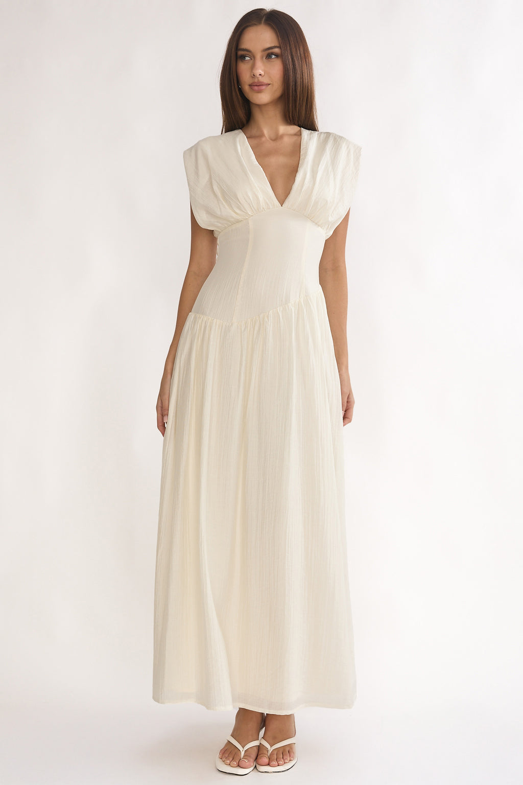 Danicka Asymmetric Waist Maxi Dress Cream by Selfie Leslie Australia